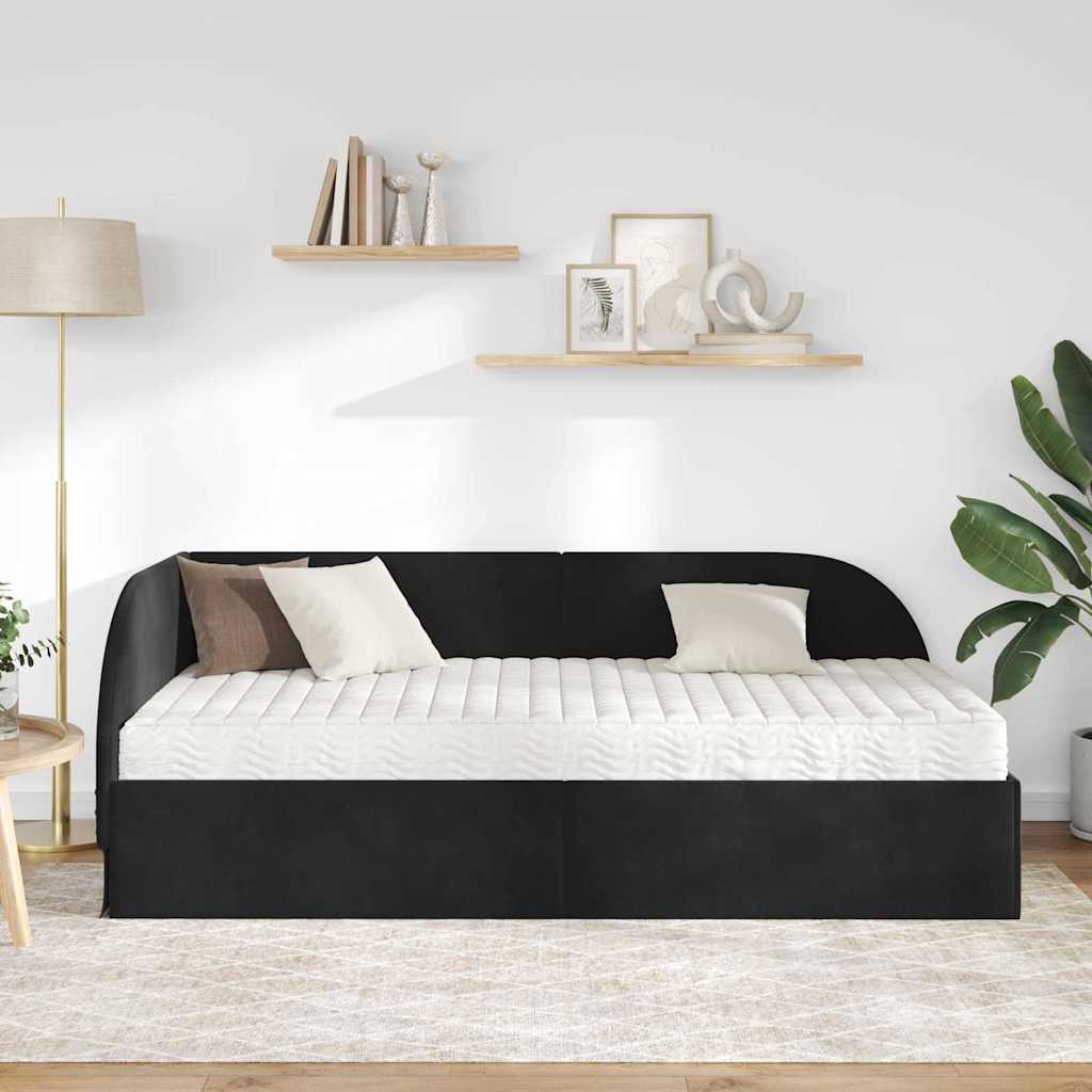 Hoekbedframe met Matras met hoofdeinde 2 pcs Zwart Fluweel is nu te koop bij PeponiXL, paradijselijk wonen!