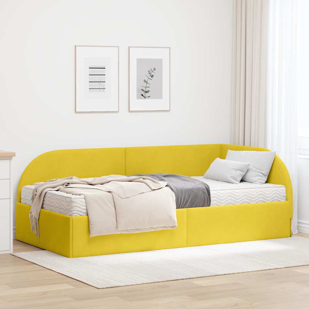 Hoekbedframe met Matras met hoofdeinde 2 pcs Geel Fluweel is nu te koop bij PeponiXL, paradijselijk wonen!