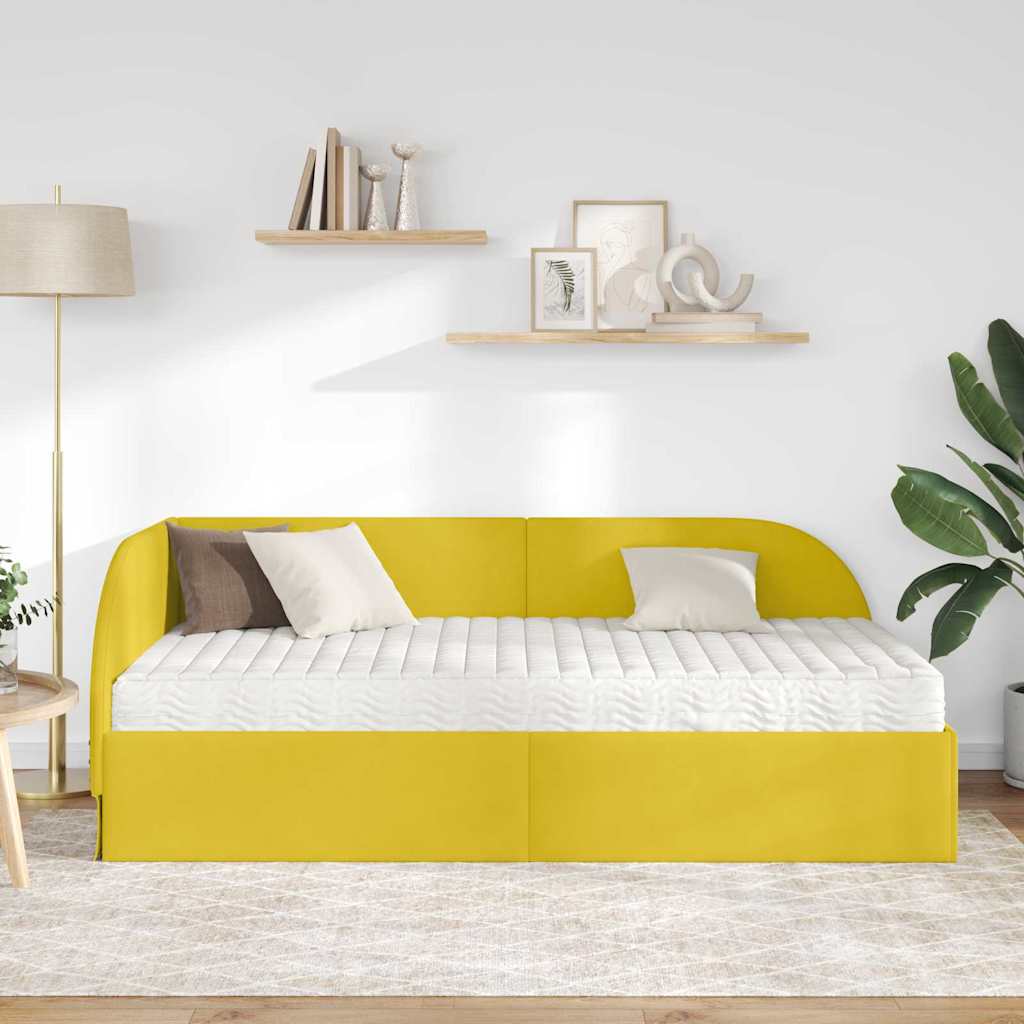 Hoekbedframe met Matras met hoofdeinde 2 pcs Geel Fluweel is nu te koop bij PeponiXL, paradijselijk wonen!