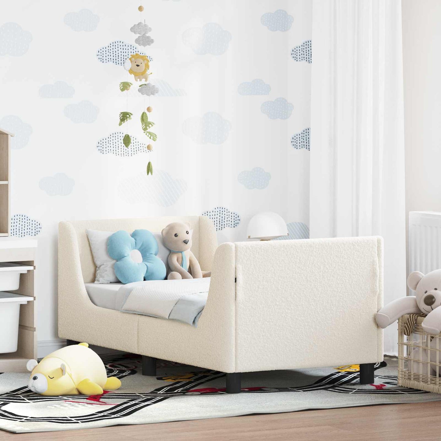 Peuterbedframe met hoofdbord Crèmekleurig 70 x 140 cm Bouclé is nu te koop bij PeponiXL, paradijselijk wonen!