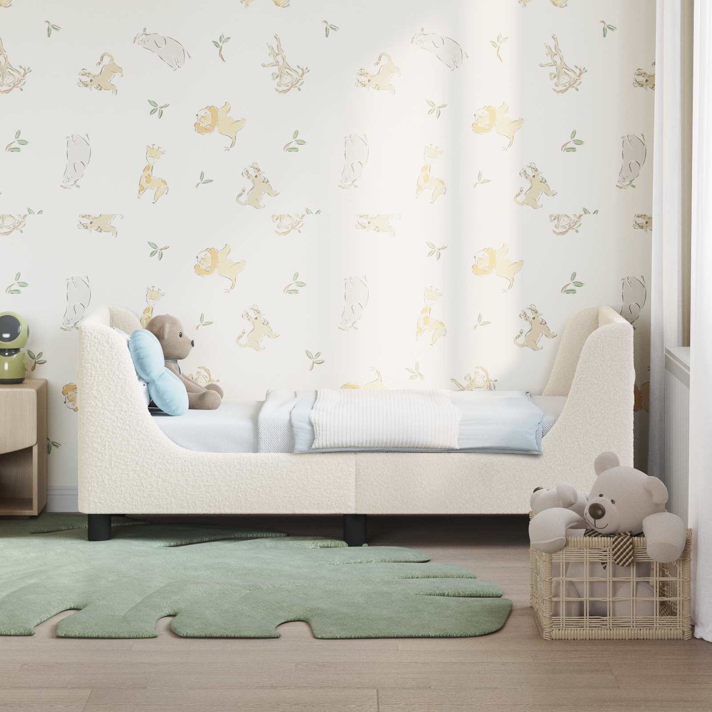 Peuterbedframe met hoofdbord Crèmekleurig 70 x 140 cm Bouclé is nu te koop bij PeponiXL, paradijselijk wonen!