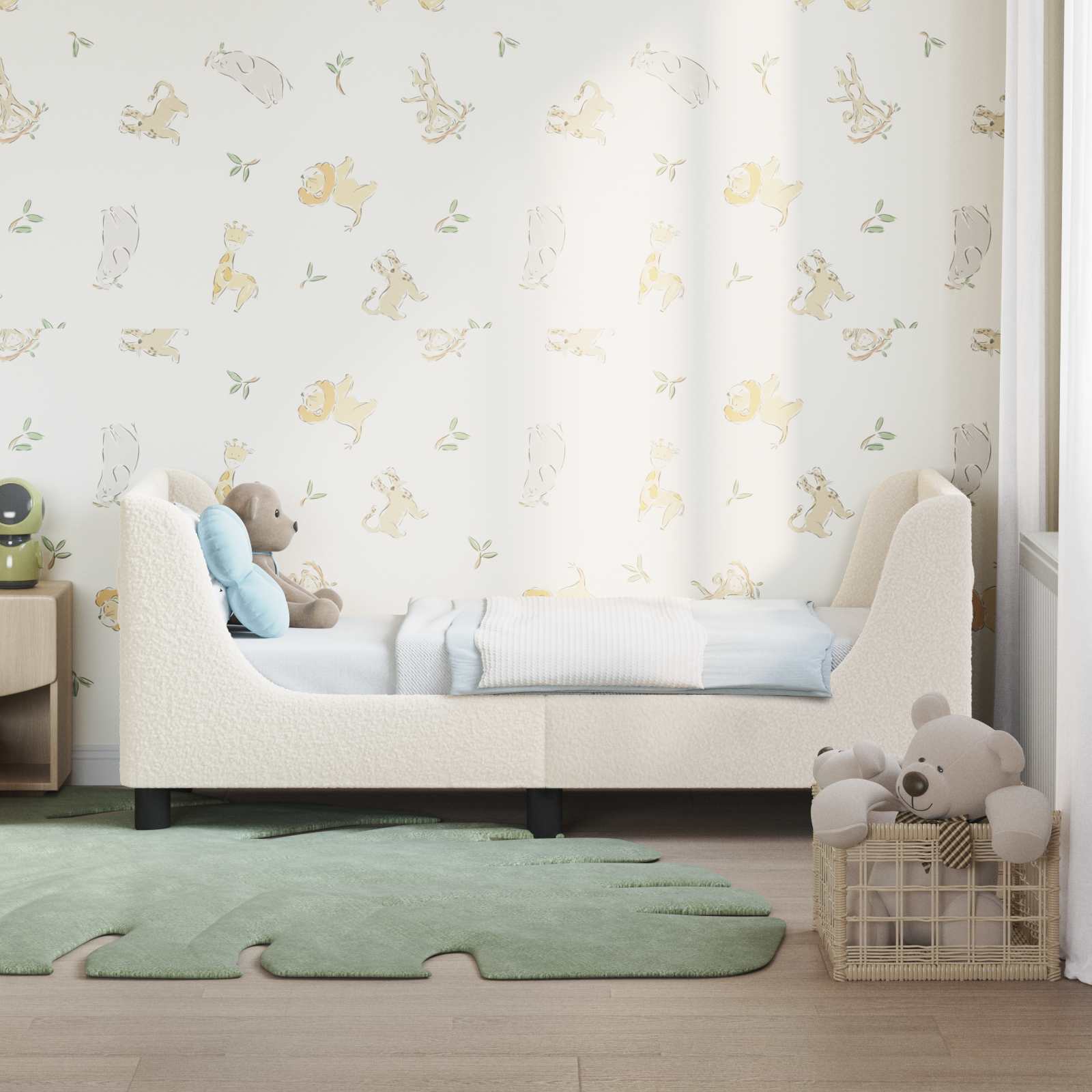 Peuterbedframe met hoofdbord Crèmekleurig 70 x 140 cm Bouclé is nu te koop bij PeponiXL, paradijselijk wonen!
