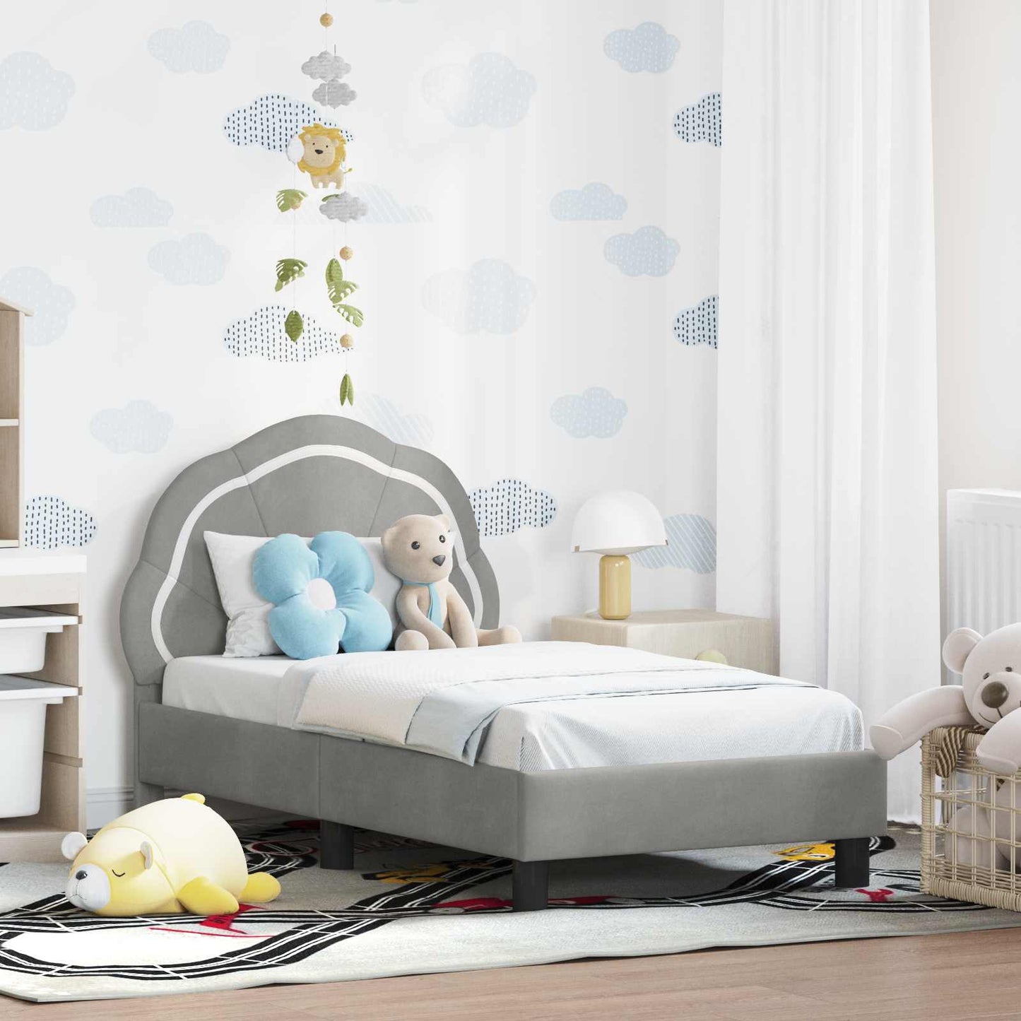 Peuterbedframe met hoofdbord Lichtgrijs 70 x 140 cm Fluweel is nu te koop bij PeponiXL, paradijselijk wonen!