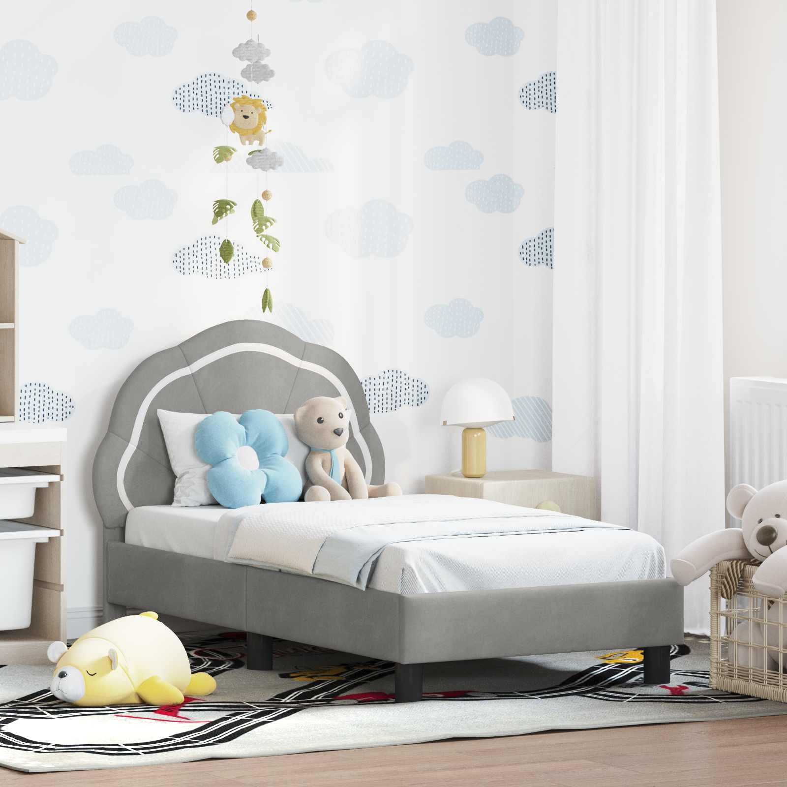Peuterbedframe met hoofdbord Lichtgrijs 70 x 140 cm Fluweel is nu te koop bij PeponiXL, paradijselijk wonen!