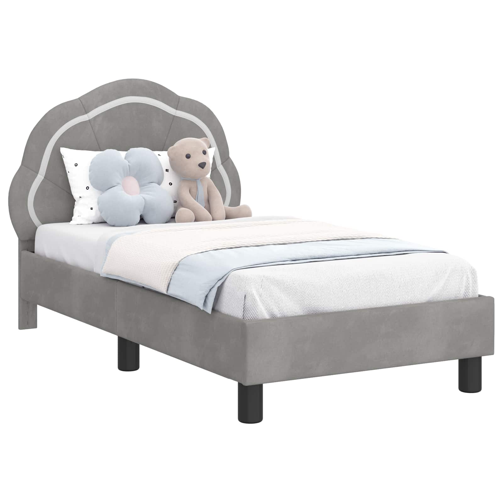 Peuterbedframe met hoofdbord Lichtgrijs 70 x 140 cm Fluweel is nu te koop bij PeponiXL, paradijselijk wonen!