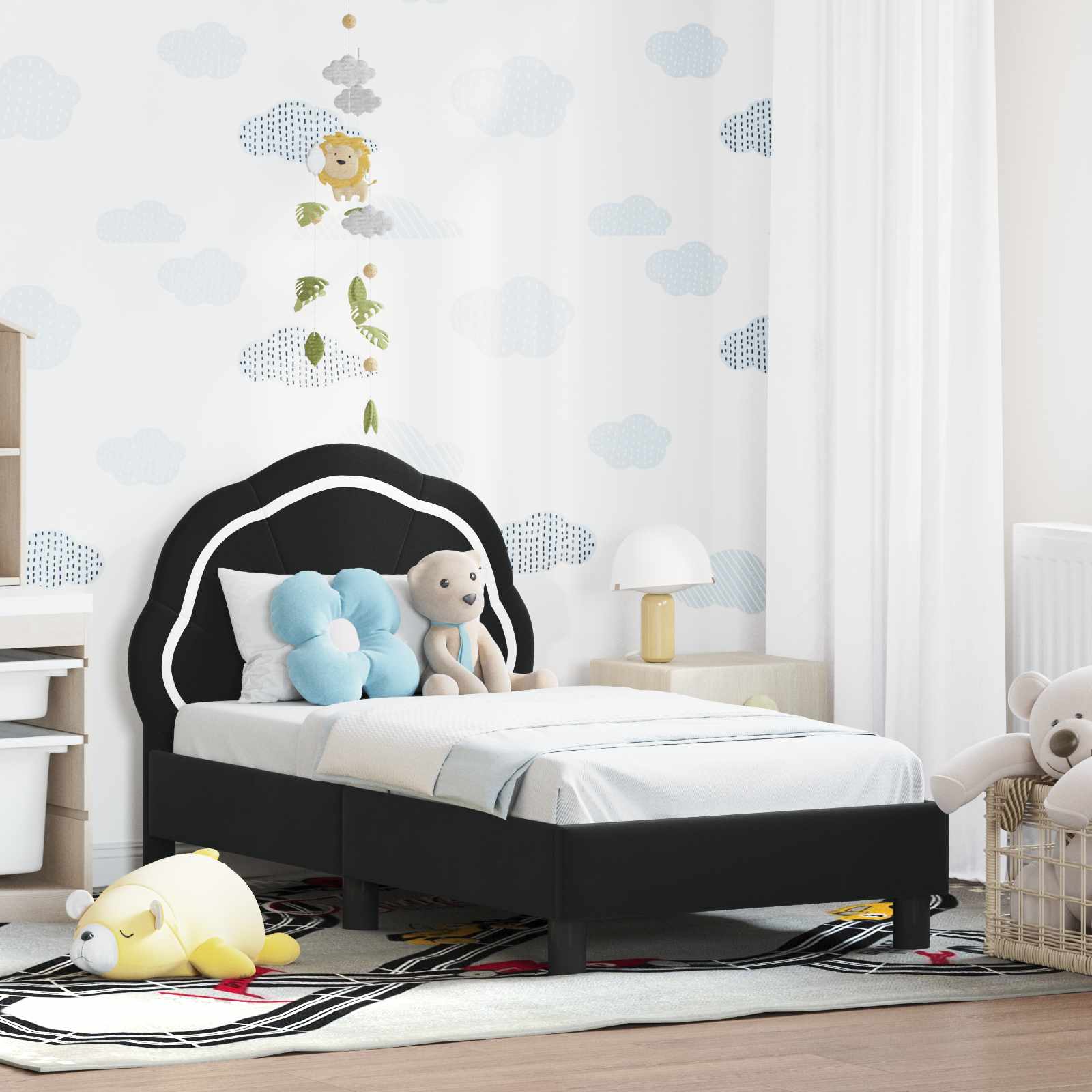 Peuterbedframe met hoofdbord Zwart 70 x 140 cm Fluweel is nu te koop bij PeponiXL, paradijselijk wonen!