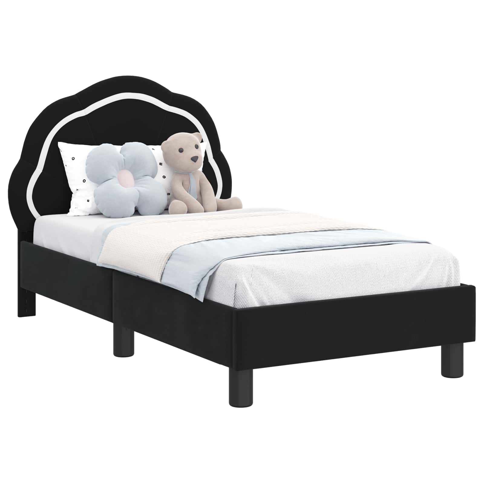 Peuterbedframe met hoofdbord Zwart 70 x 140 cm Fluweel is nu te koop bij PeponiXL, paradijselijk wonen!