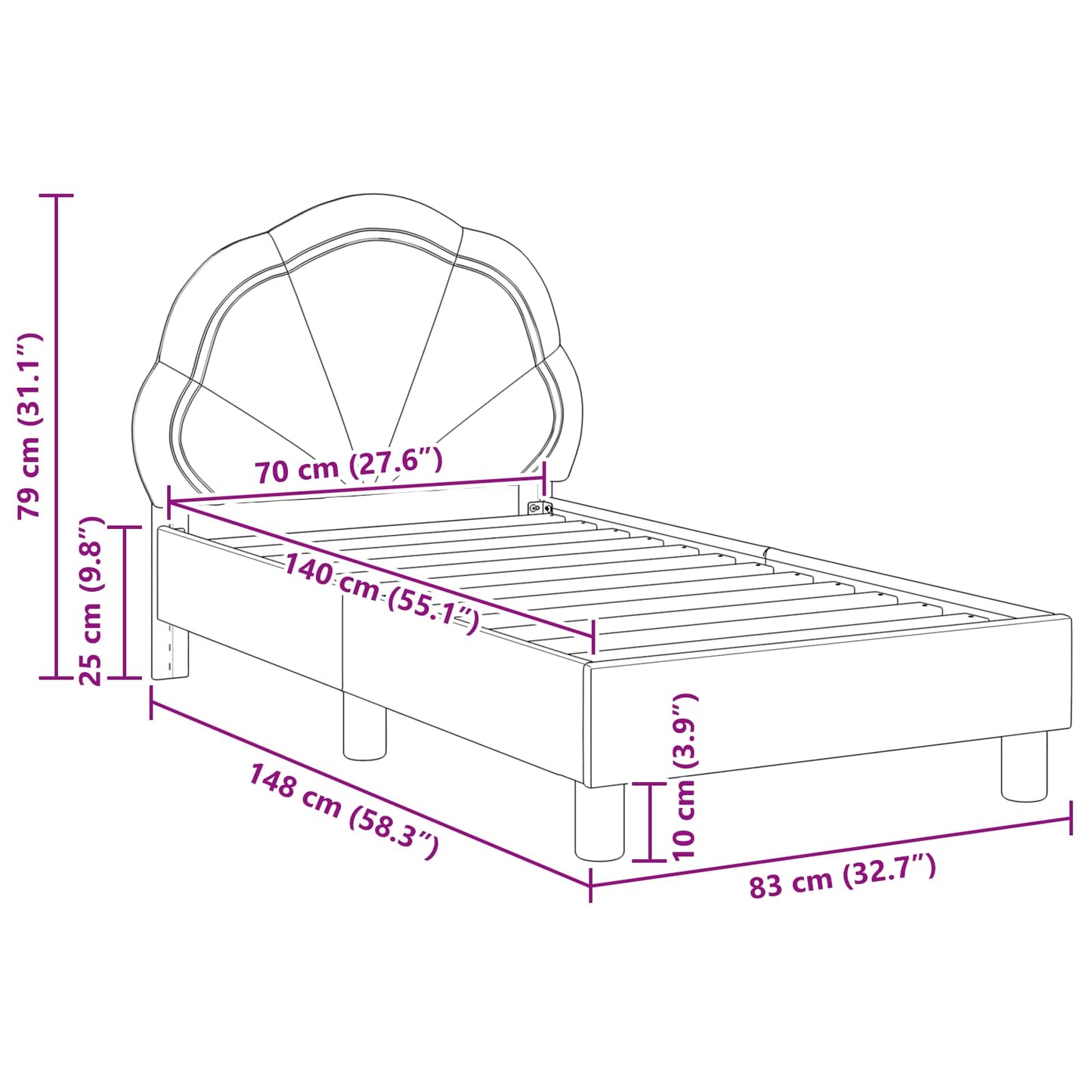 Peuterbedframe met hoofdbord Paars 70 x 140 cm Fluweel is nu te koop bij PeponiXL, paradijselijk wonen!