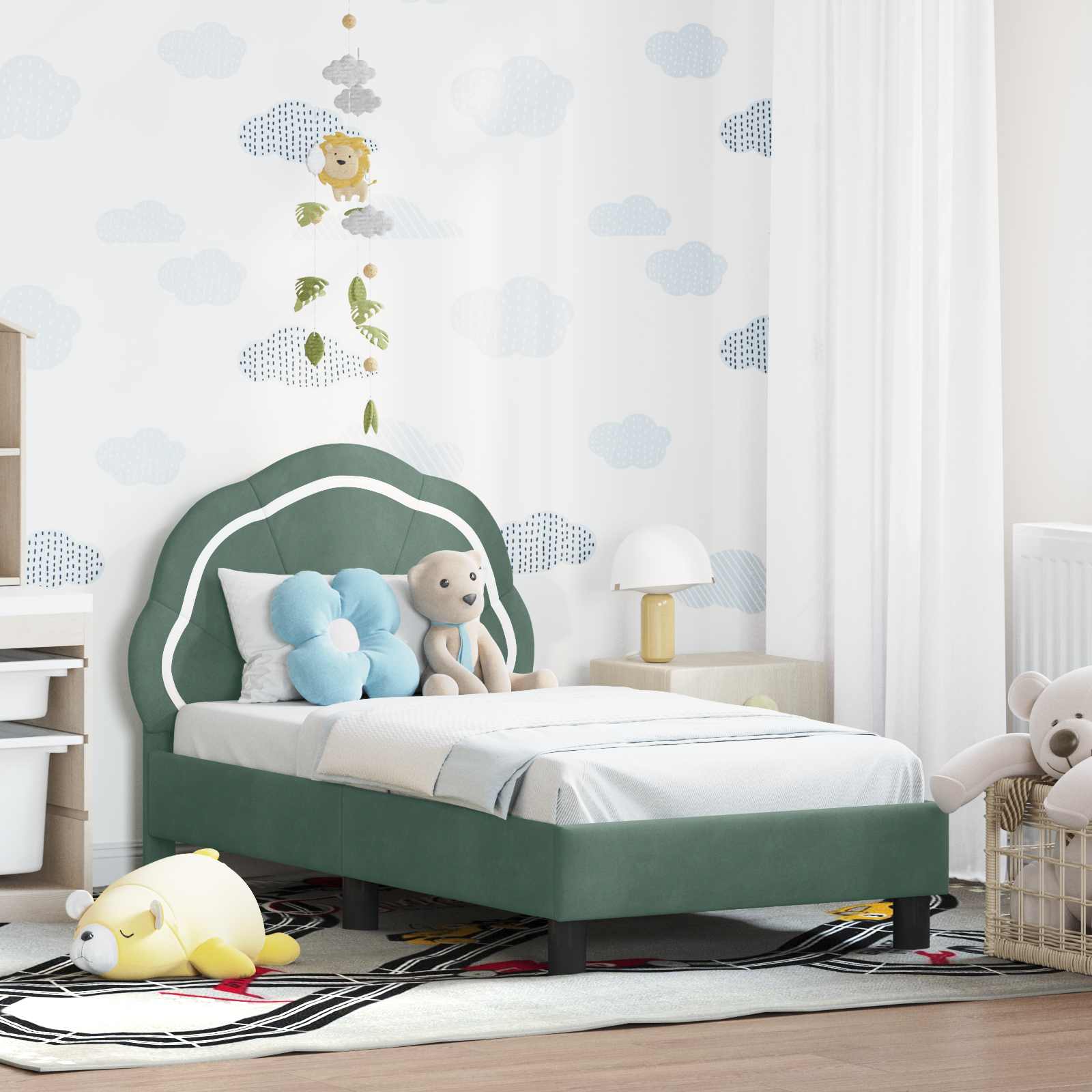 Peuterbedframe met hoofdbord Zeegroen 70 x 140 cm Fluweel is nu te koop bij PeponiXL, paradijselijk wonen!