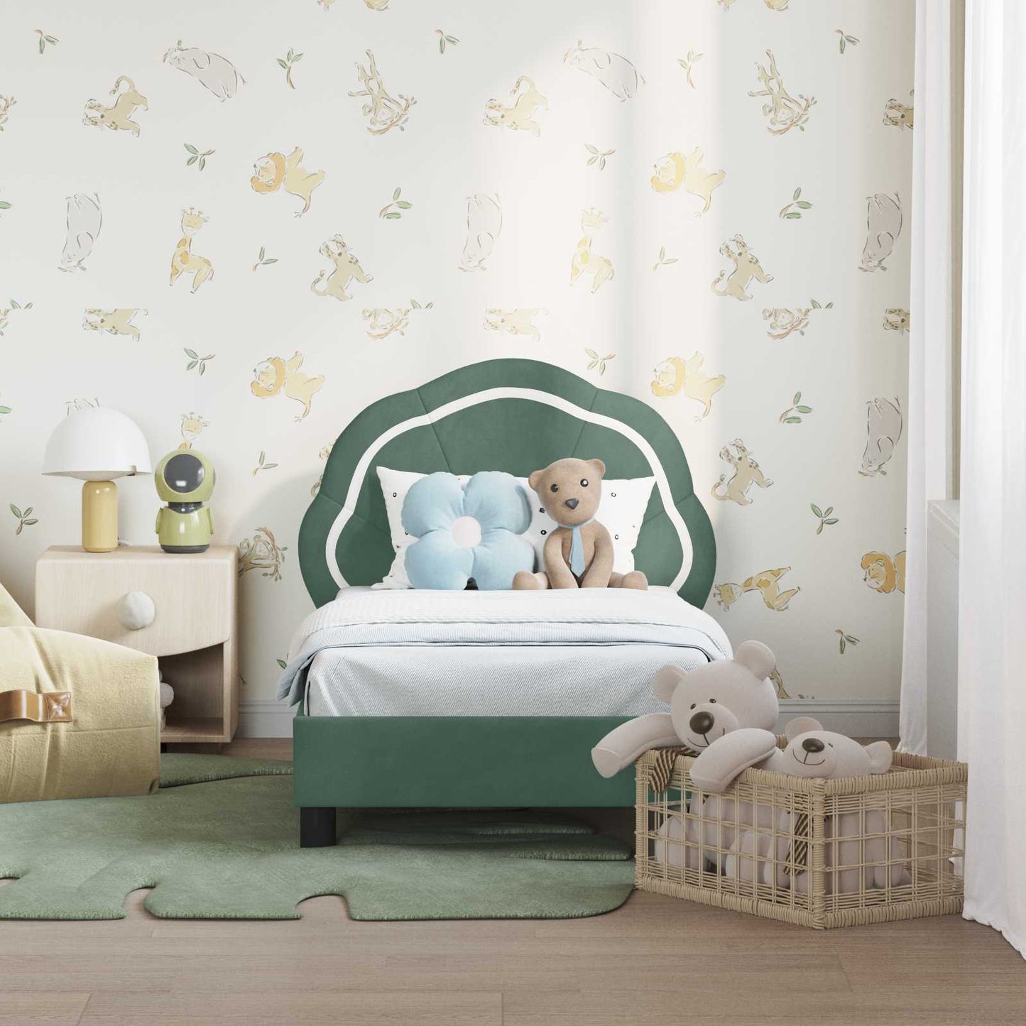 Peuterbedframe met hoofdbord Zeegroen 70 x 140 cm Fluweel is nu te koop bij PeponiXL, paradijselijk wonen!