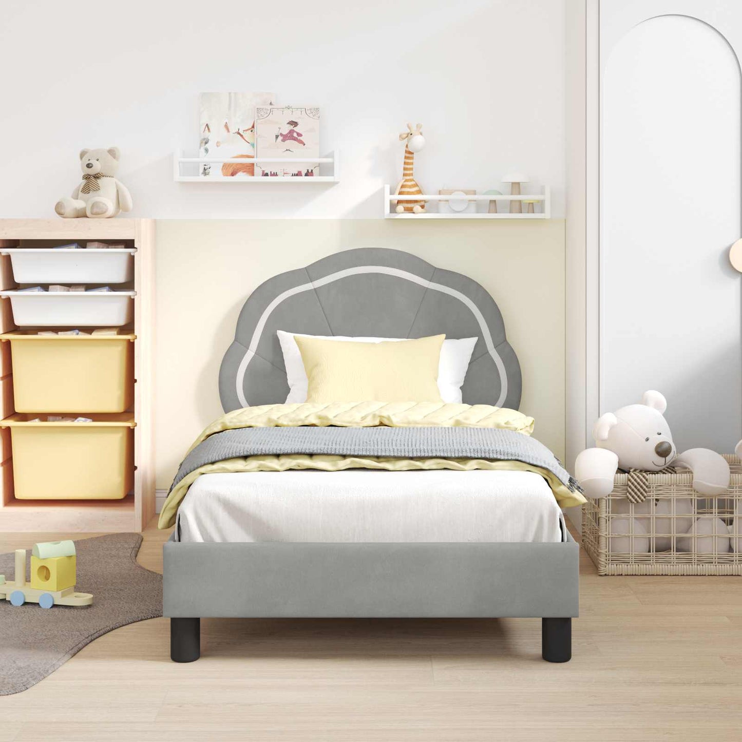 Bedframe voor kinderen met hoofdbord Lichtgrijs 80 x 160 cm is nu te koop bij PeponiXL, paradijselijk wonen!