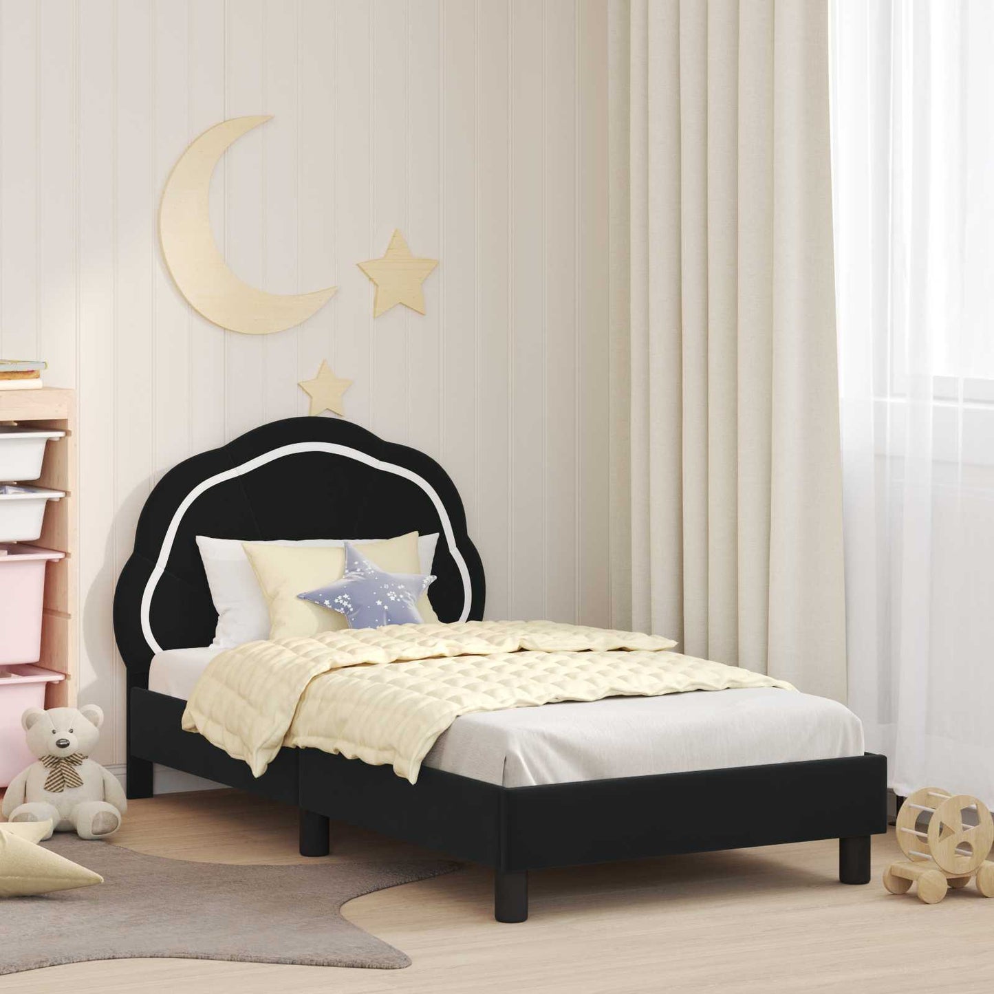 Bedframe voor kinderen met hoofdbord Zwart 80 x 160 cm Fluweel is nu te koop bij PeponiXL, paradijselijk wonen!