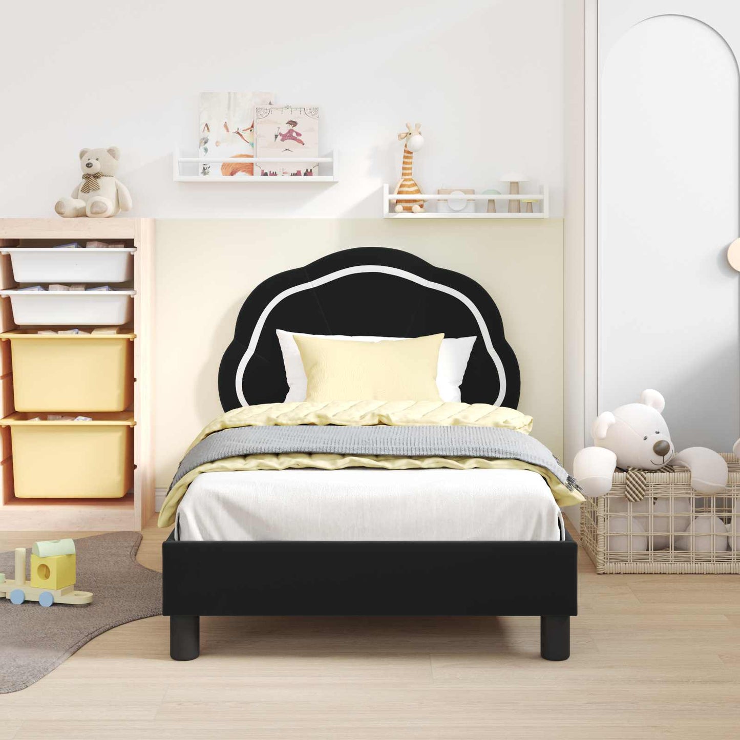 Bedframe voor kinderen met hoofdbord Zwart 80 x 160 cm Fluweel is nu te koop bij PeponiXL, paradijselijk wonen!