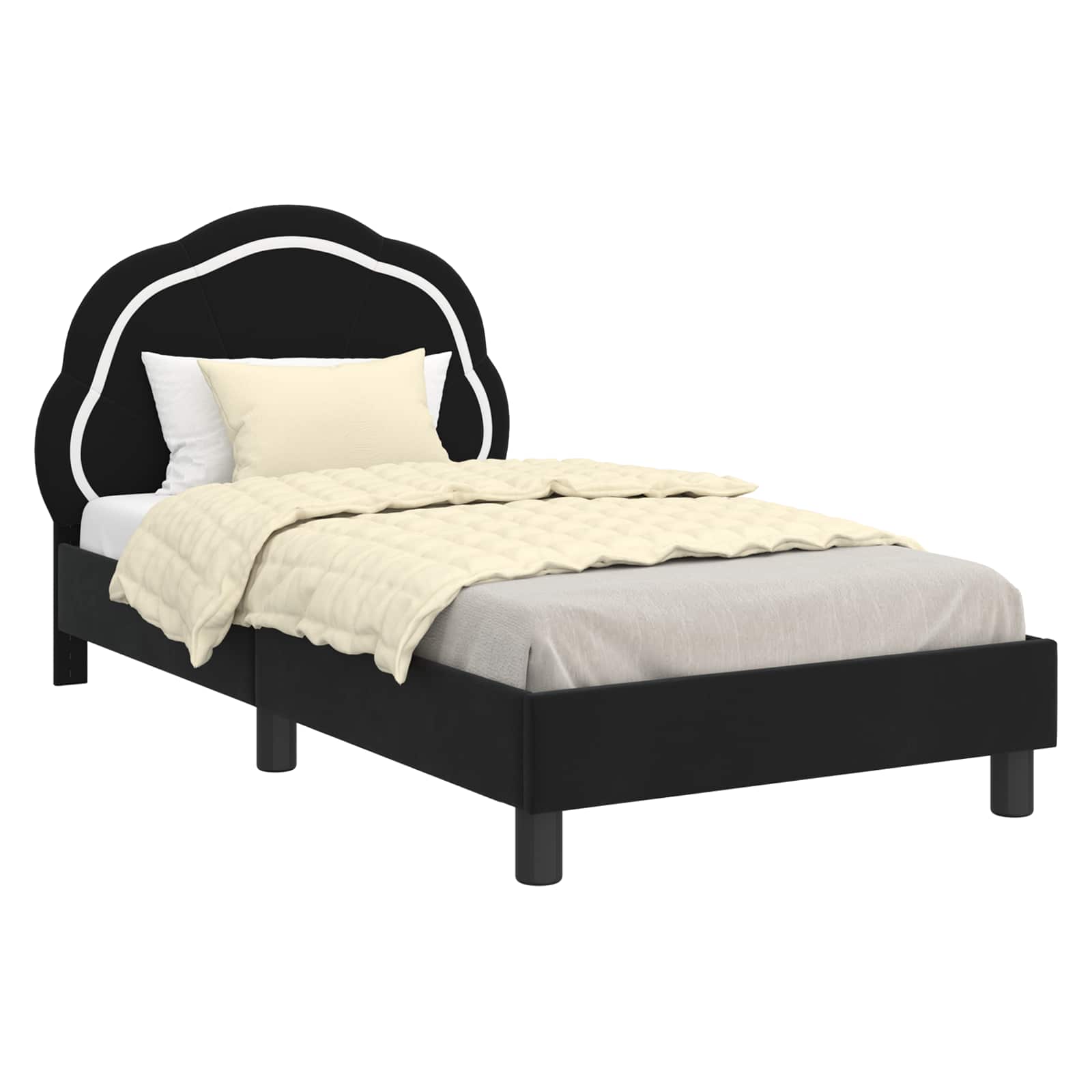 Bedframe voor kinderen met hoofdbord Zwart 80 x 160 cm Fluweel is nu te koop bij PeponiXL, paradijselijk wonen!