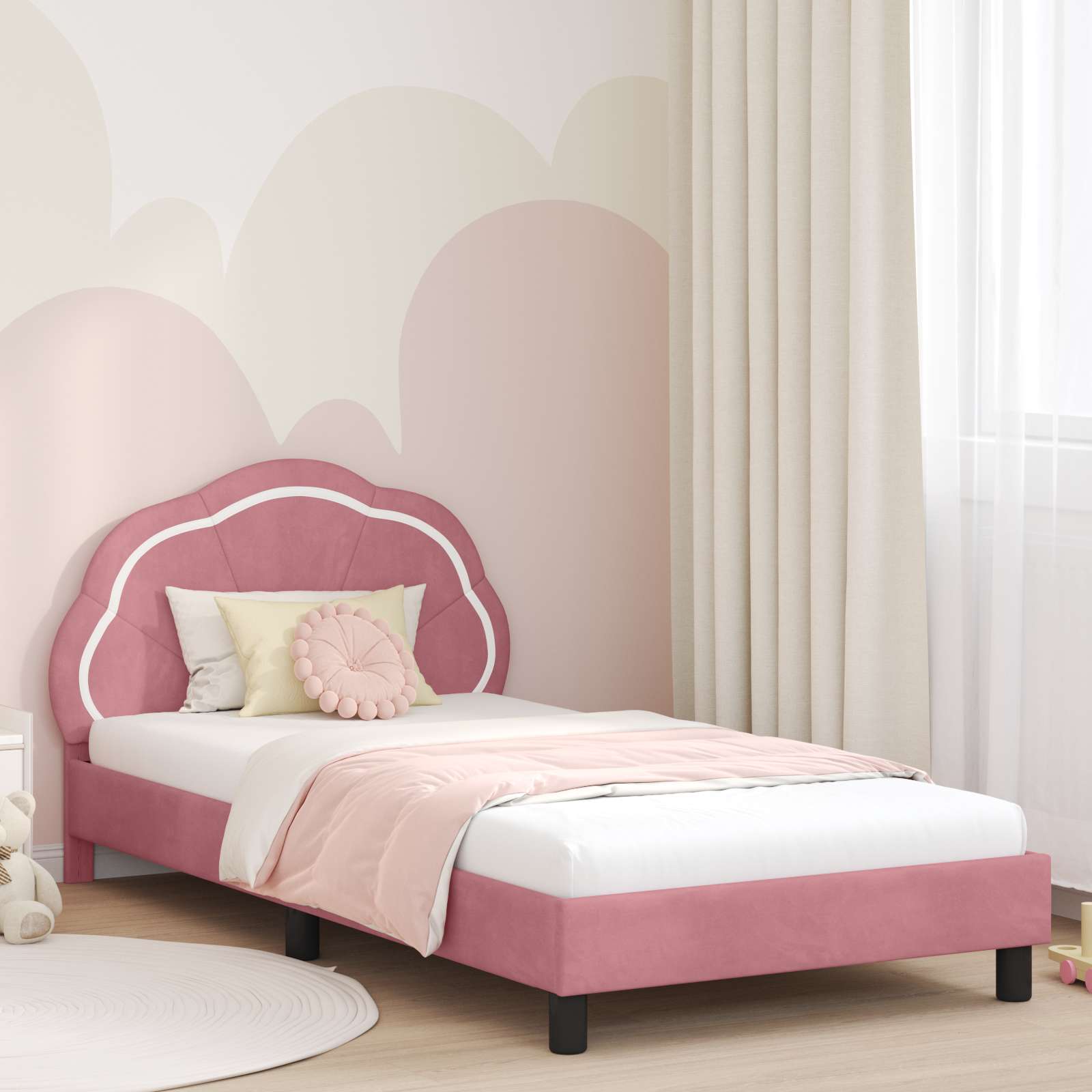 Bedframe voor kinderen met hoofdbord Roze 80 x 200 cm Fluweel is nu te koop bij PeponiXL, paradijselijk wonen!