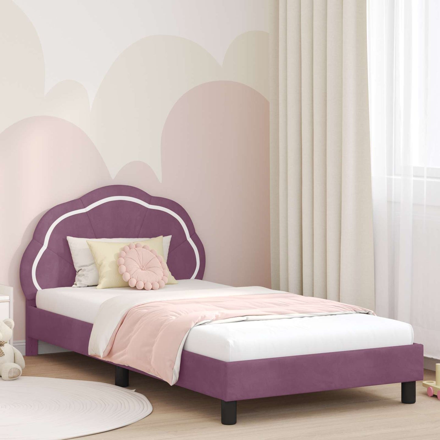 Bedframe voor kinderen met hoofdbord Paars 80 x 200 cm Fluweel is nu te koop bij PeponiXL, paradijselijk wonen!