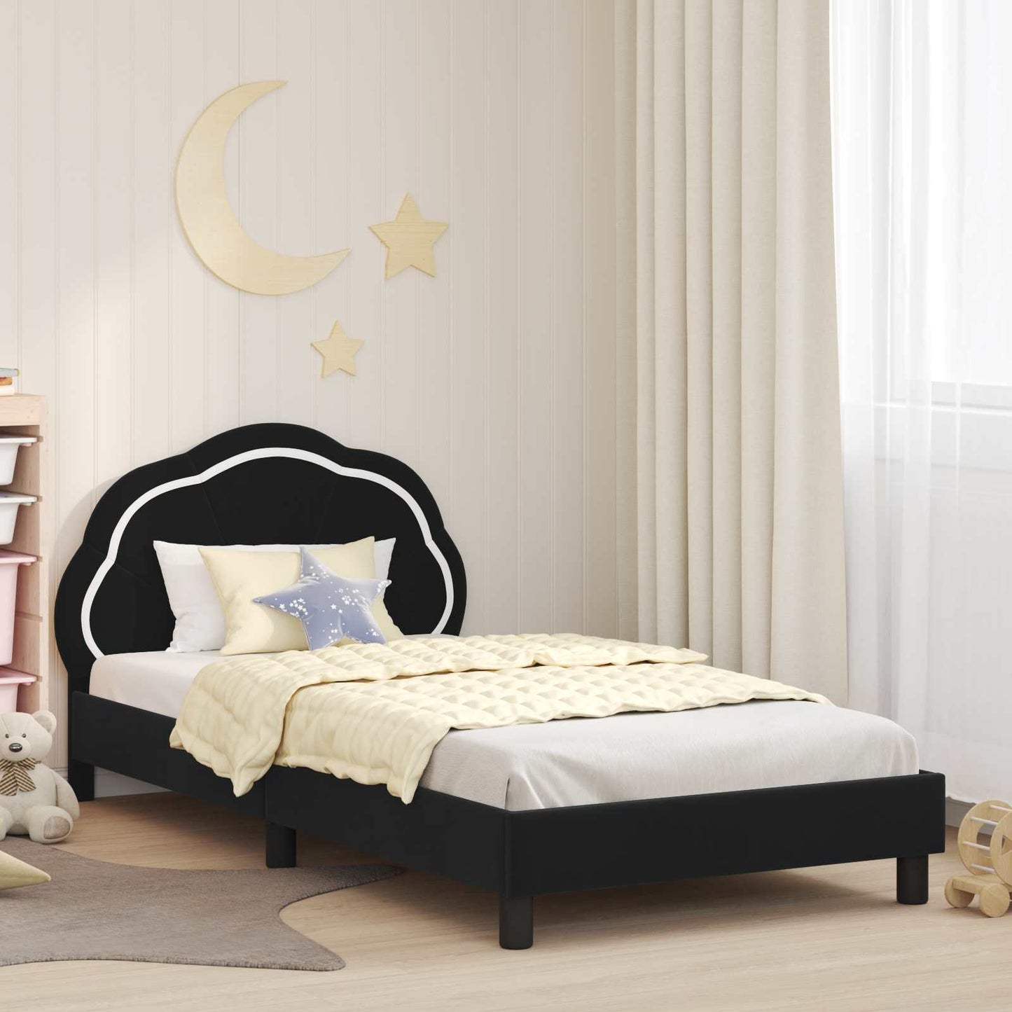 Bedframe voor kinderen met hoofdbord Zwart 90 x 190 cm Fluweel is nu te koop bij PeponiXL, paradijselijk wonen!