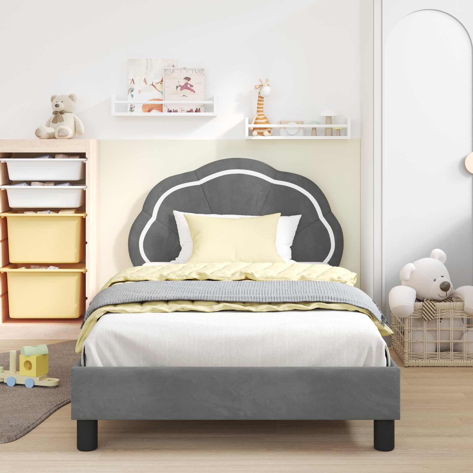 Bedframe voor kinderen met hoofdbord Donkergrijs 90 x 200 cm is nu te koop bij PeponiXL, paradijselijk wonen!