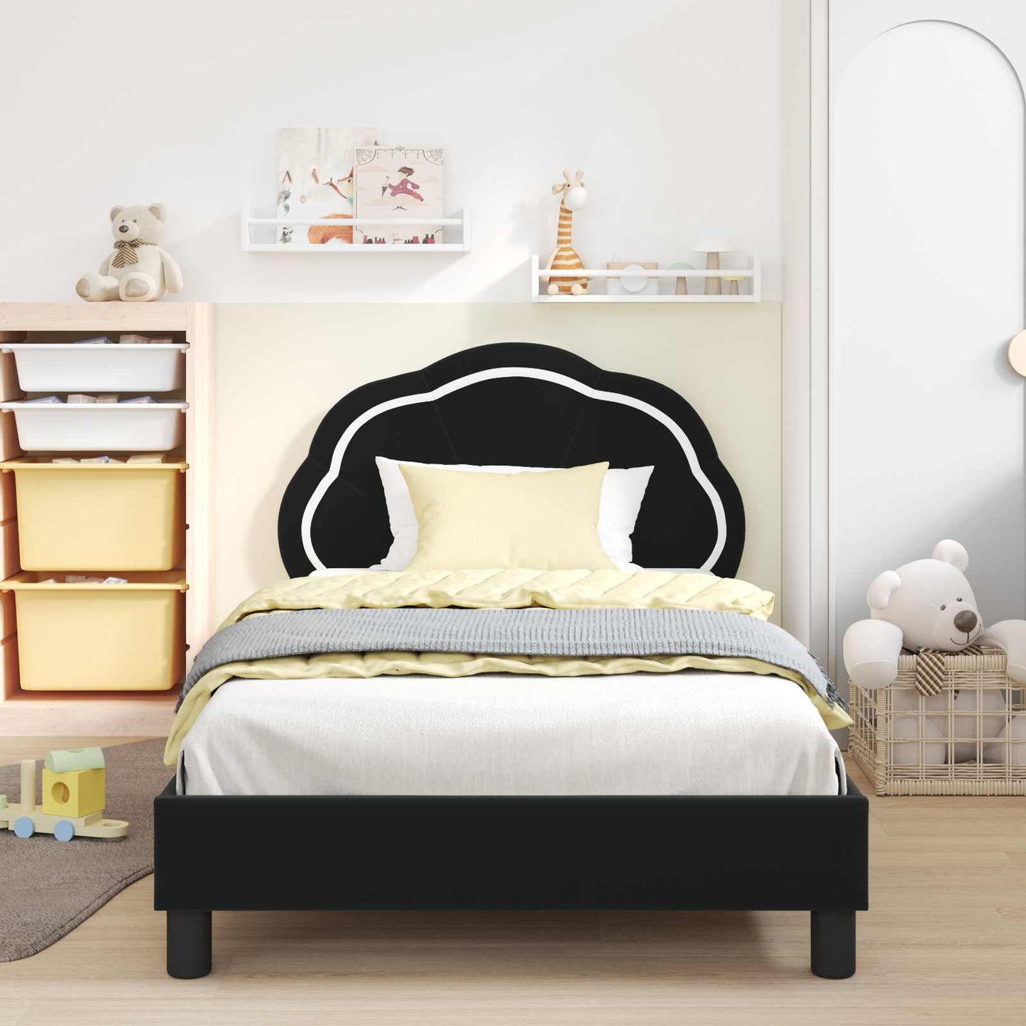 Bedframe voor kinderen met hoofdbord Zwart 90 x 200 cm Fluweel is nu te koop bij PeponiXL, paradijselijk wonen!