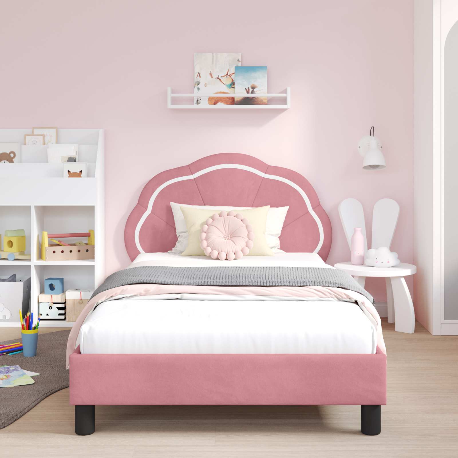 Bedframe voor kinderen met hoofdbord Roze 90 x 200 cm Fluweel is nu te koop bij PeponiXL, paradijselijk wonen!