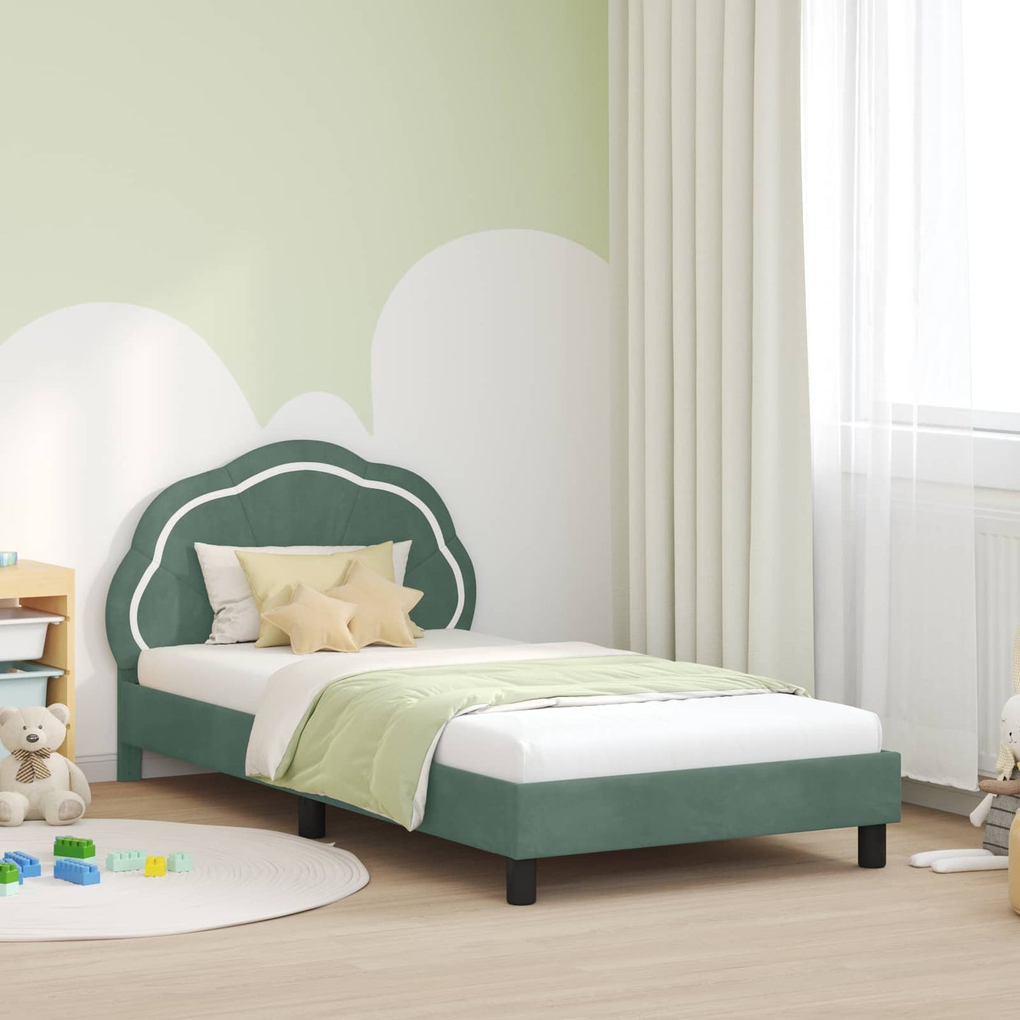 Bedframe voor kinderen met hoofdbord Zeegroen 90 x 200 cm is nu te koop bij PeponiXL, paradijselijk wonen!