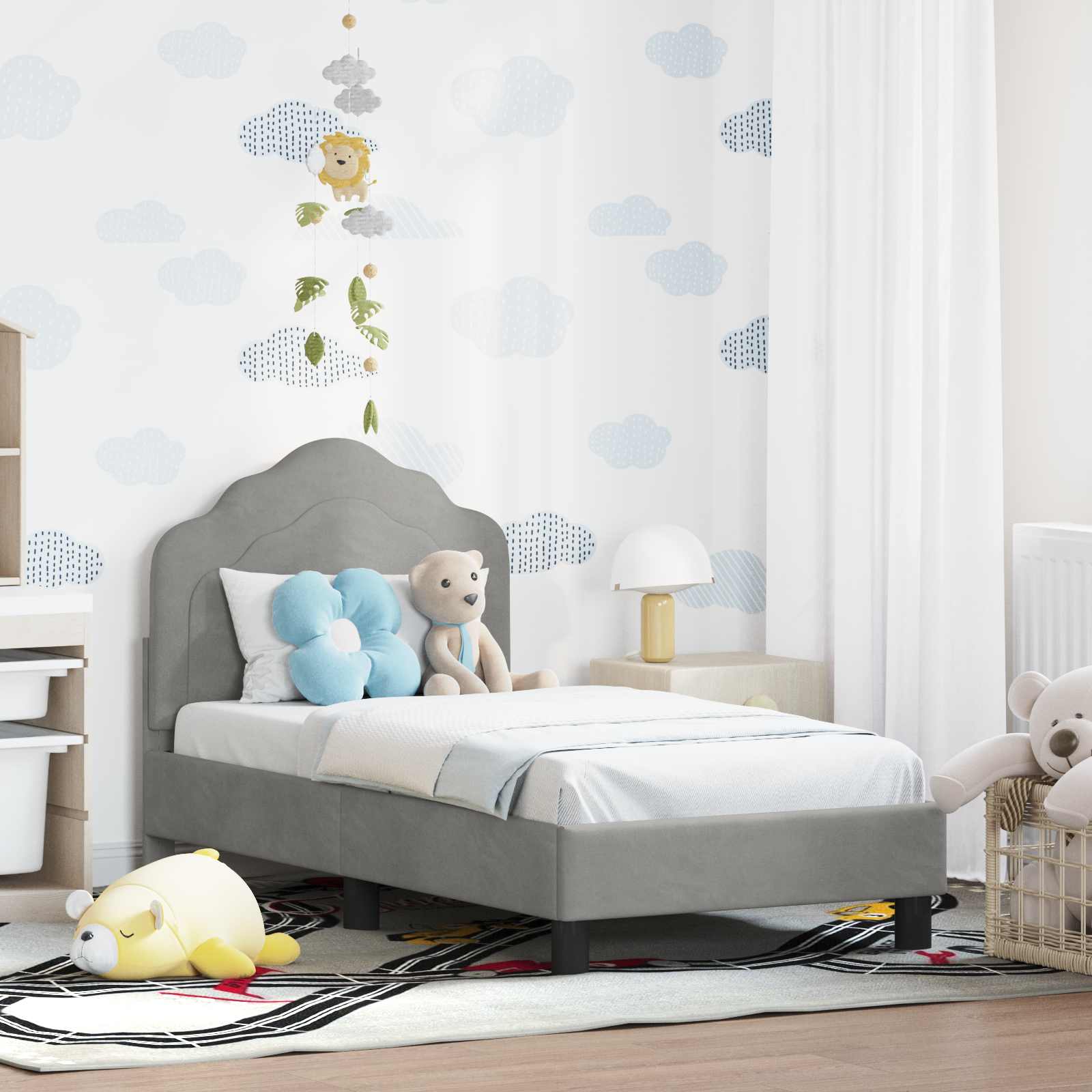 Peuterbedframe met hoofdbord Lichtgrijs 70 x 140 cm Fluweel is nu te koop bij PeponiXL, paradijselijk wonen!
