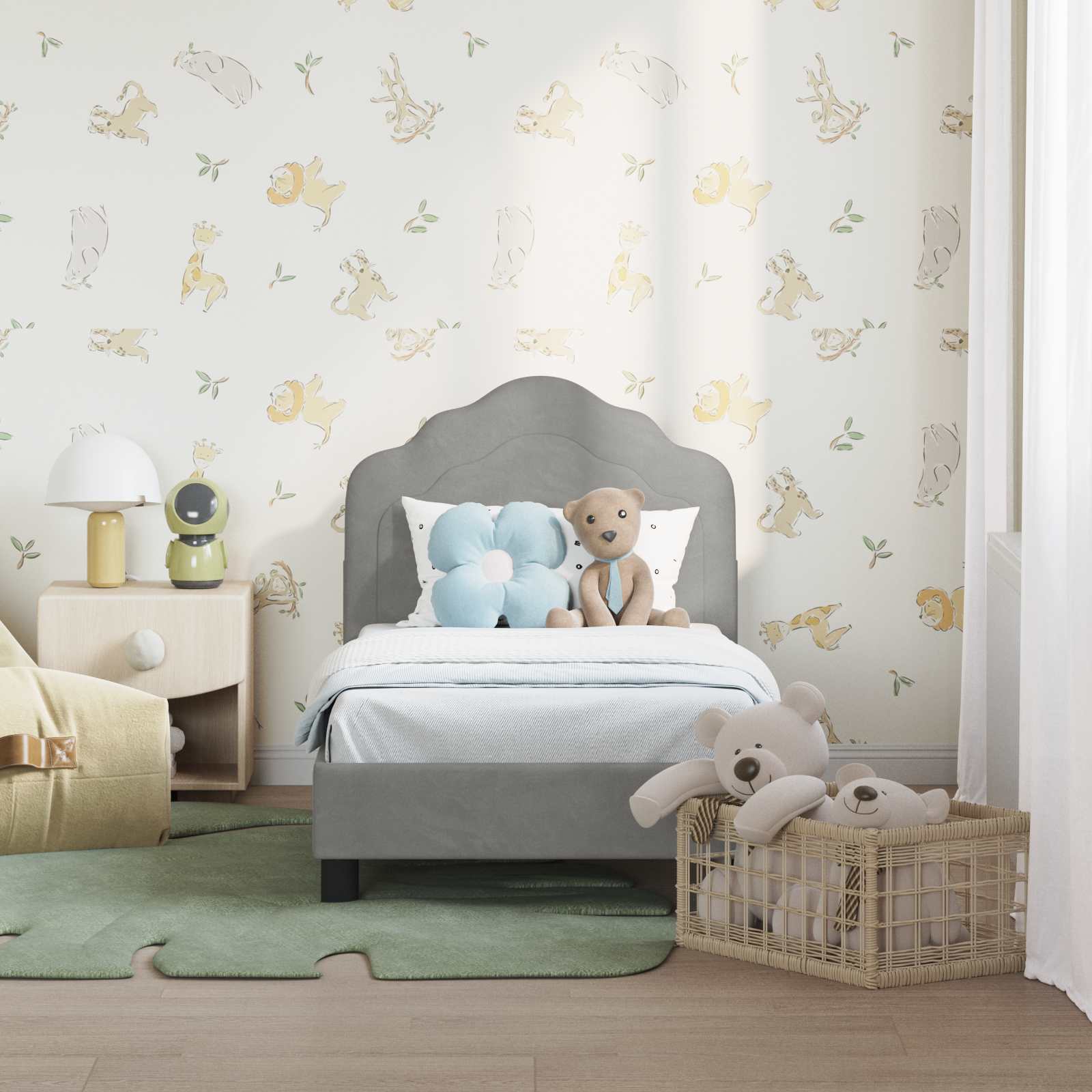 Peuterbedframe met hoofdbord Lichtgrijs 70 x 140 cm Fluweel is nu te koop bij PeponiXL, paradijselijk wonen!