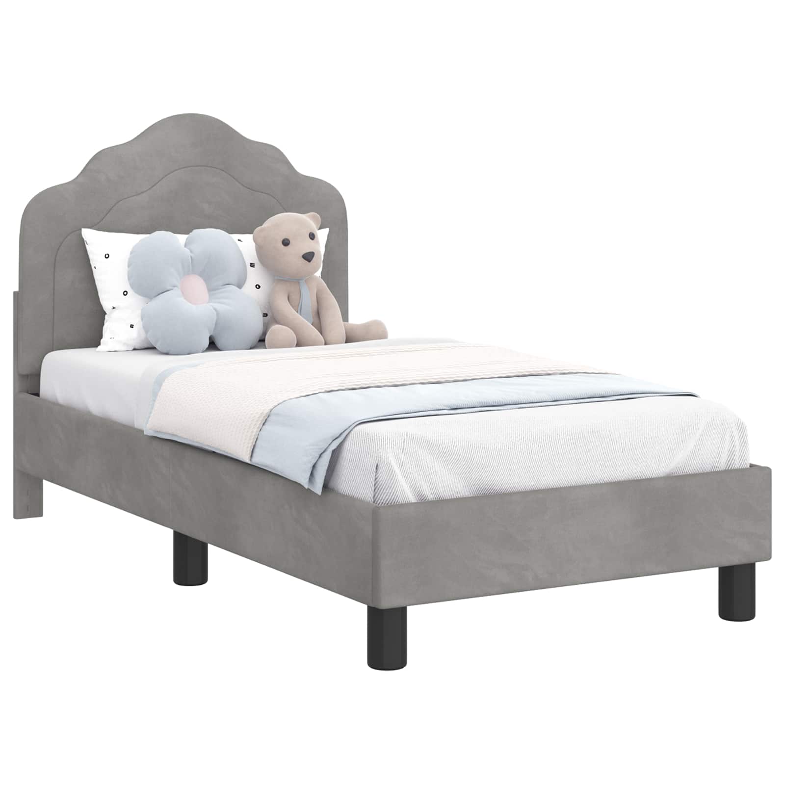 Peuterbedframe met hoofdbord Lichtgrijs 70 x 140 cm Fluweel is nu te koop bij PeponiXL, paradijselijk wonen!
