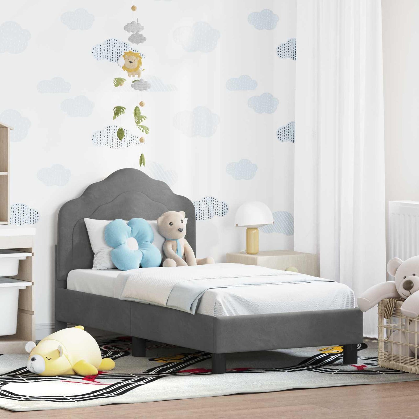 Peuterbedframe met hoofdbord Donkergrijs 70 x 140 cm Fluweel is nu te koop bij PeponiXL, paradijselijk wonen!