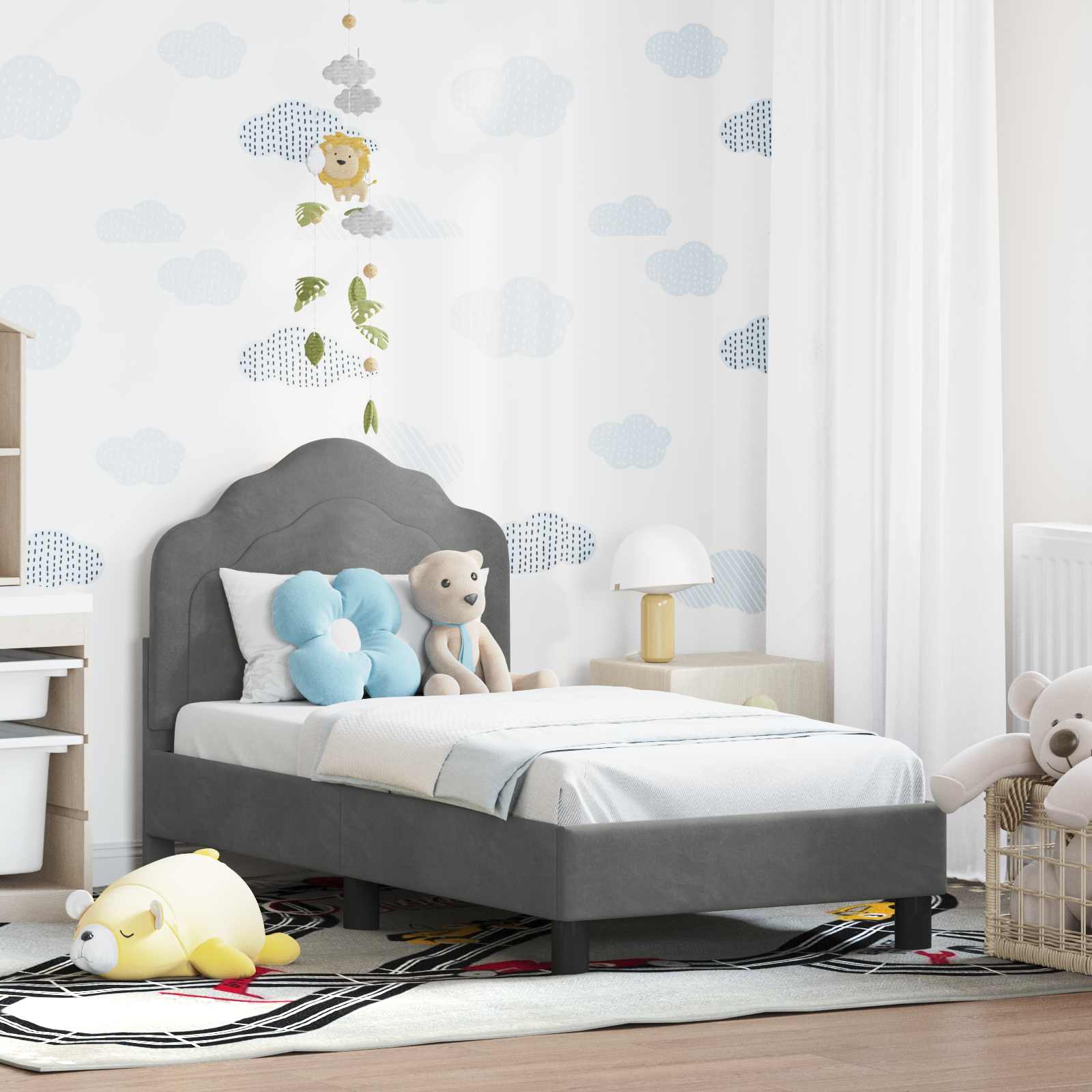 Peuterbedframe met hoofdbord Donkergrijs 70 x 140 cm Fluweel is nu te koop bij PeponiXL, paradijselijk wonen!
