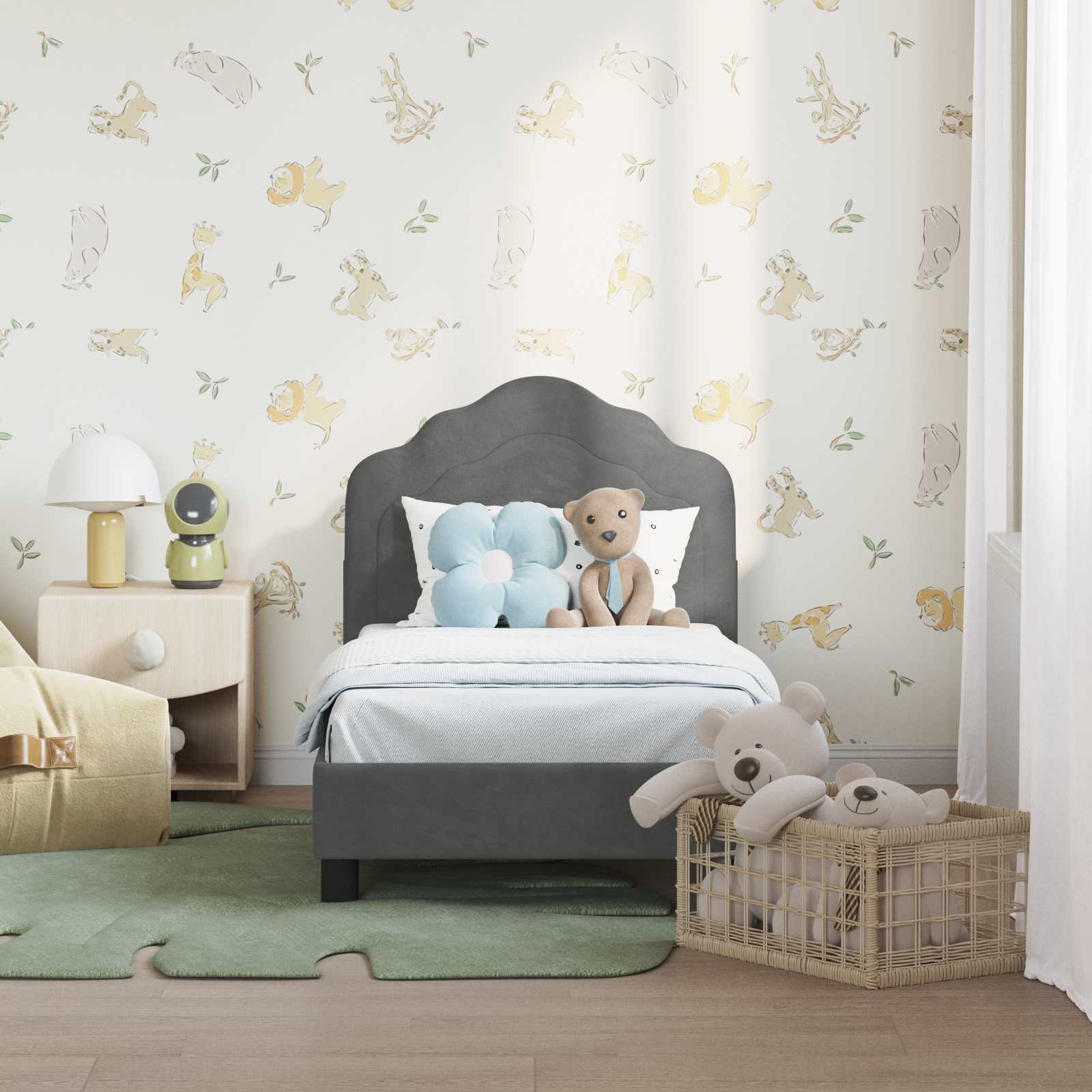 Peuterbedframe met hoofdbord Donkergrijs 70 x 140 cm Fluweel is nu te koop bij PeponiXL, paradijselijk wonen!