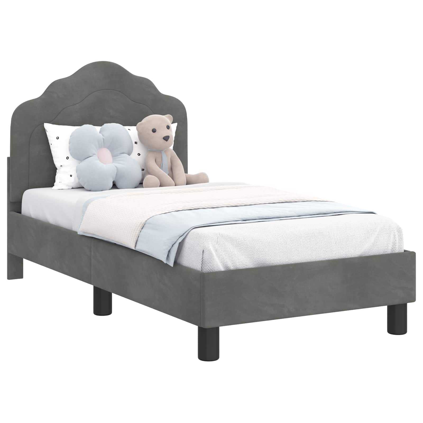Peuterbedframe met hoofdbord Donkergrijs 70 x 140 cm Fluweel is nu te koop bij PeponiXL, paradijselijk wonen!