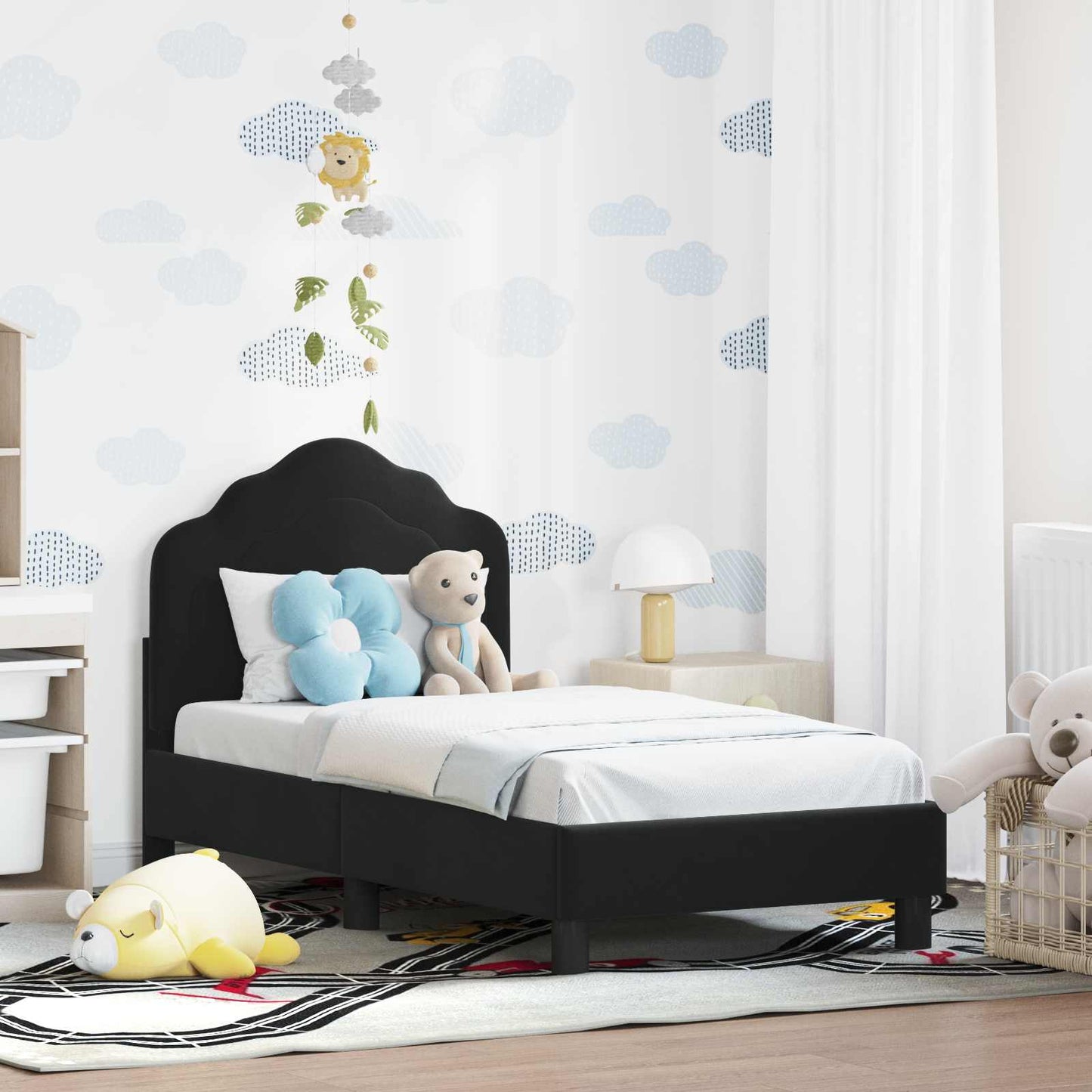 Peuterbedframe met hoofdbord Zwart 70 x 140 cm Fluweel is nu te koop bij PeponiXL, paradijselijk wonen!