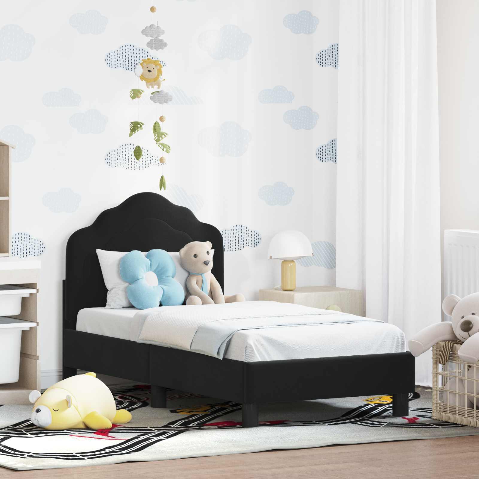 Peuterbedframe met hoofdbord Zwart 70 x 140 cm Fluweel is nu te koop bij PeponiXL, paradijselijk wonen!