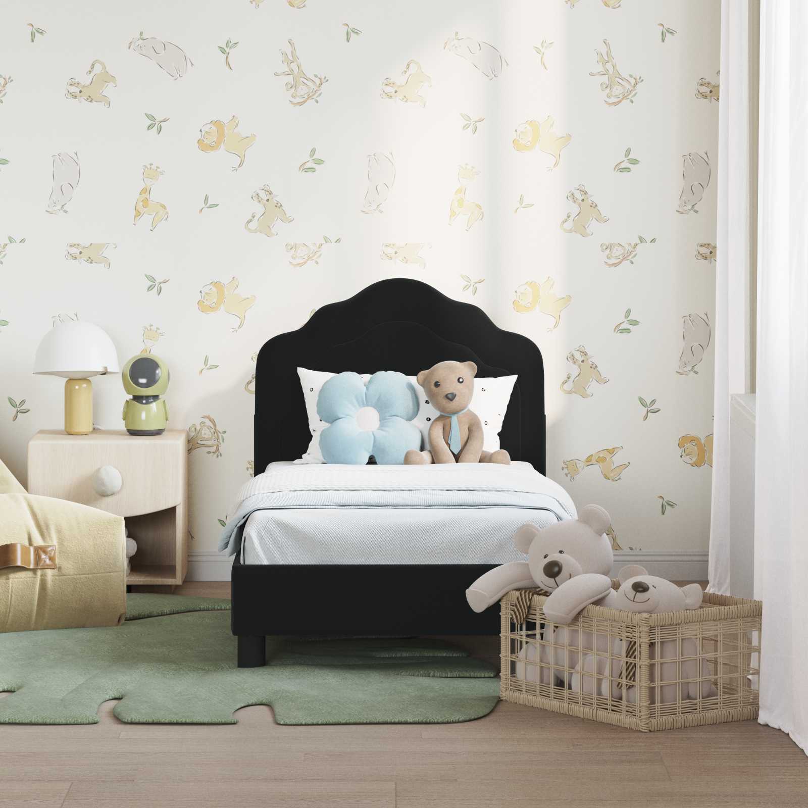 Peuterbedframe met hoofdbord Zwart 70 x 140 cm Fluweel is nu te koop bij PeponiXL, paradijselijk wonen!