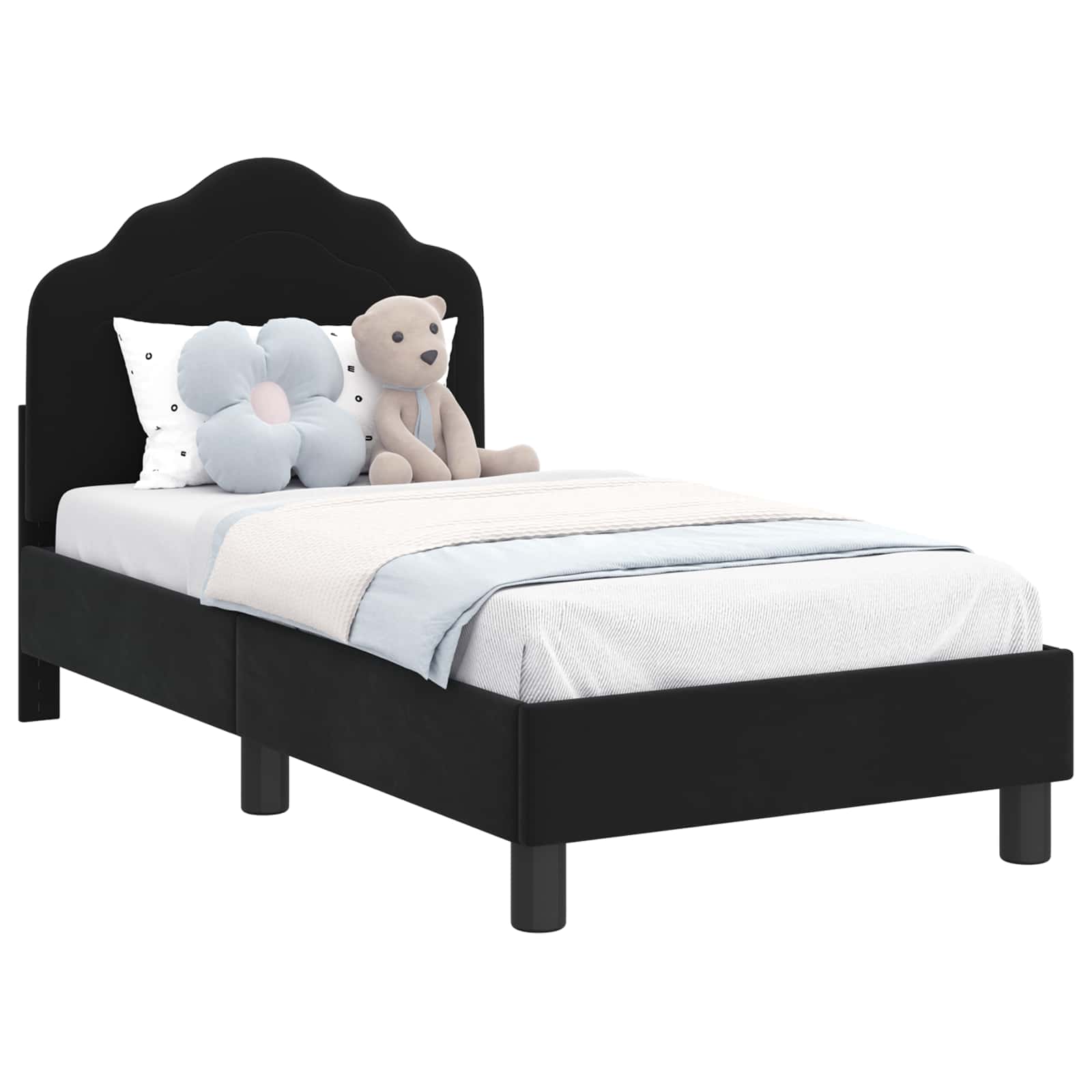 Peuterbedframe met hoofdbord Zwart 70 x 140 cm Fluweel is nu te koop bij PeponiXL, paradijselijk wonen!