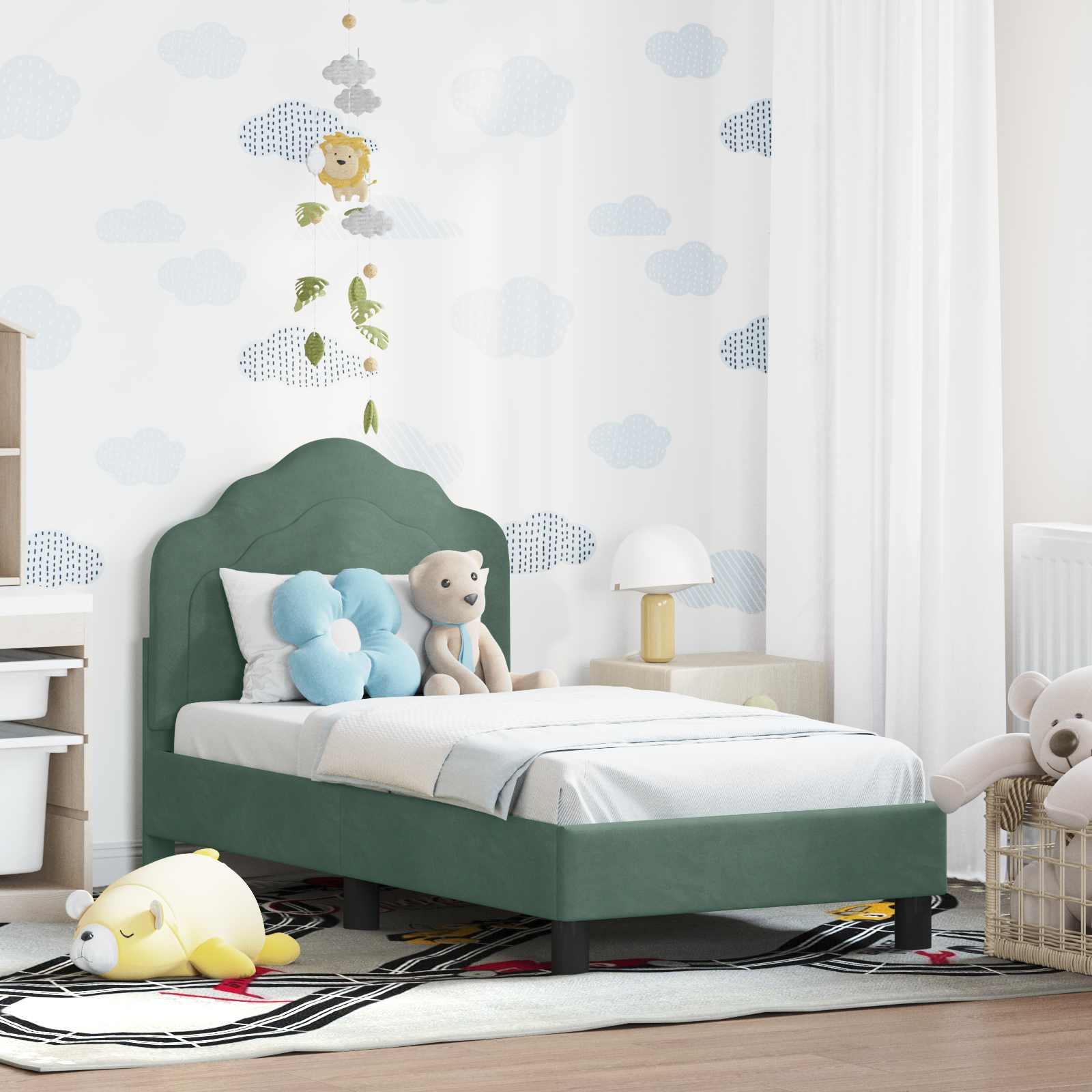 Peuterbedframe met hoofdbord Zeegroen 70 x 140 cm Fluweel is nu te koop bij PeponiXL, paradijselijk wonen!