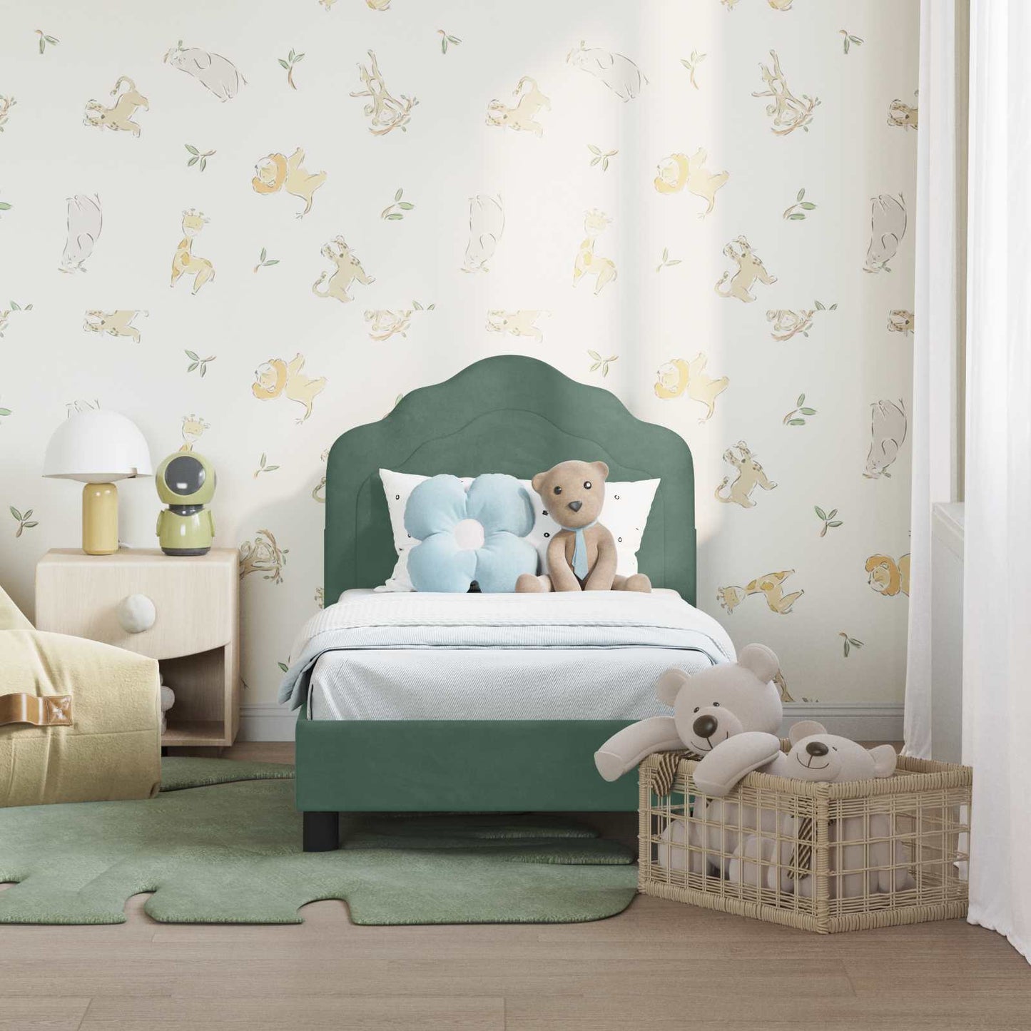 Peuterbedframe met hoofdbord Zeegroen 70 x 140 cm Fluweel is nu te koop bij PeponiXL, paradijselijk wonen!