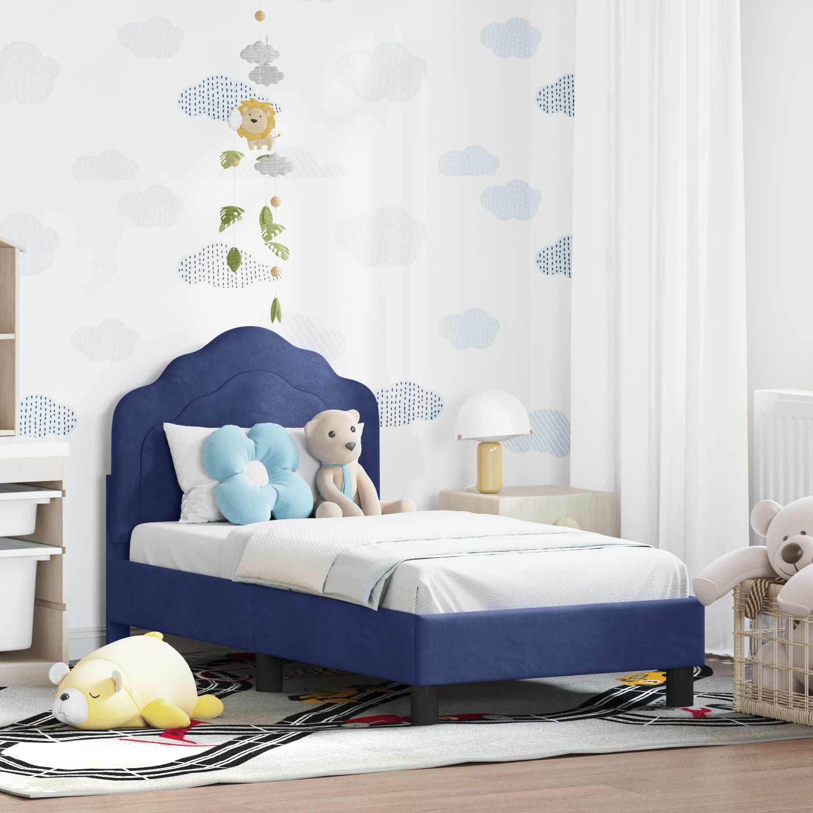 Peuterbedframe met hoofdbord Politieblauw 70 x 140 cm Fluweel is nu te koop bij PeponiXL, paradijselijk wonen!