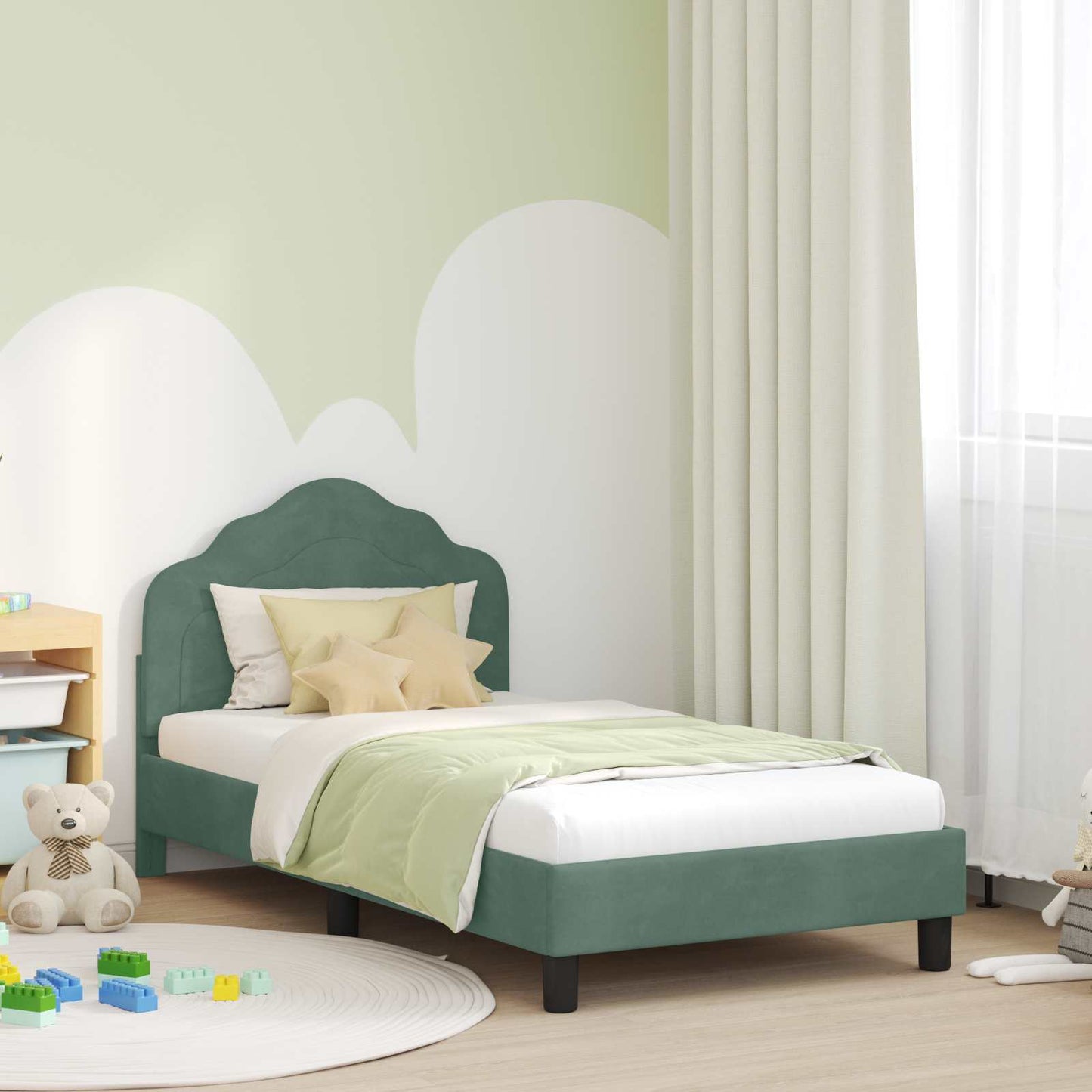 Bedframe voor kinderen met hoofdbord Zeegroen 80 x 160 cm is nu te koop bij PeponiXL, paradijselijk wonen!