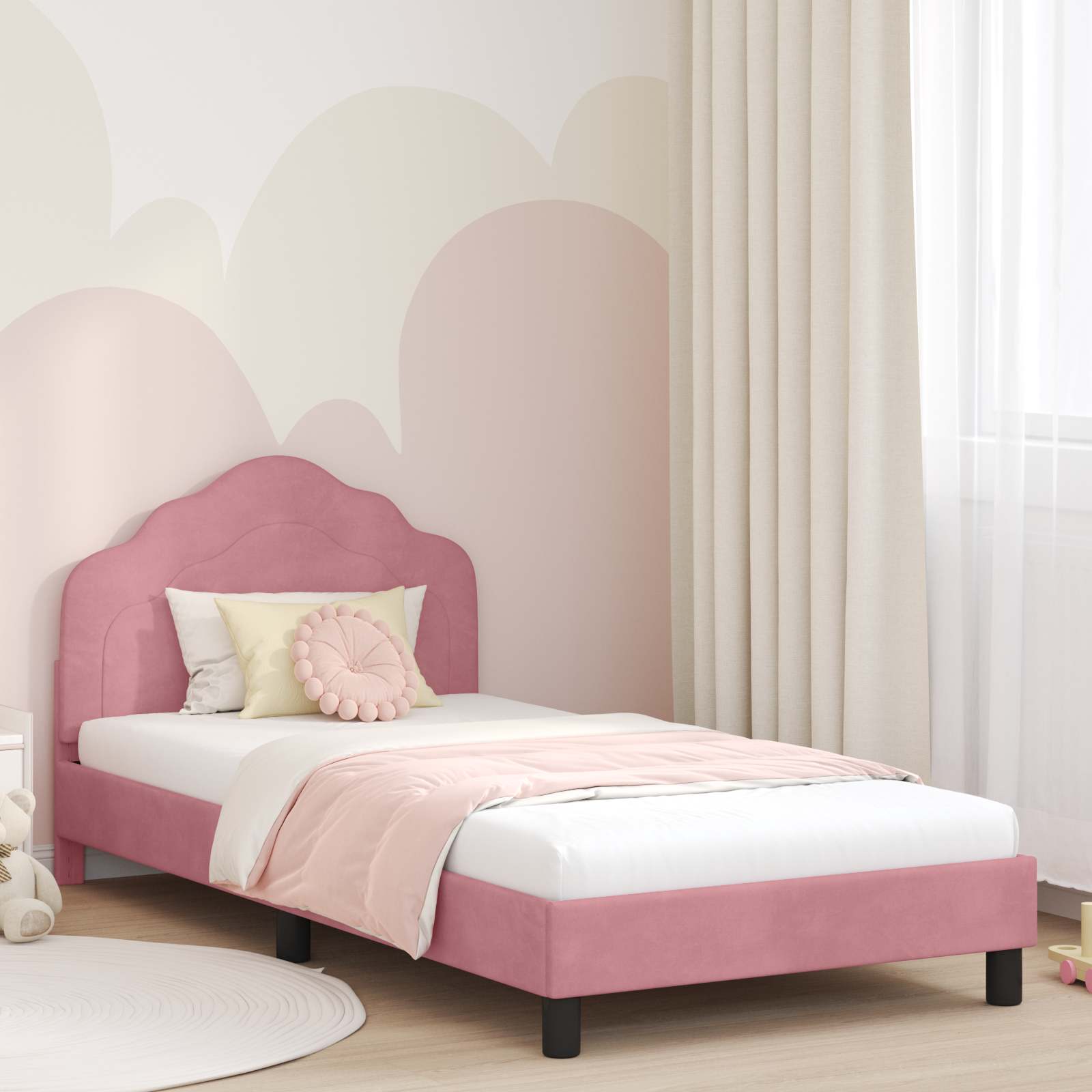 Bedframe voor kinderen met hoofdbord Roze 80 x 200 cm Fluweel is nu te koop bij PeponiXL, paradijselijk wonen!
