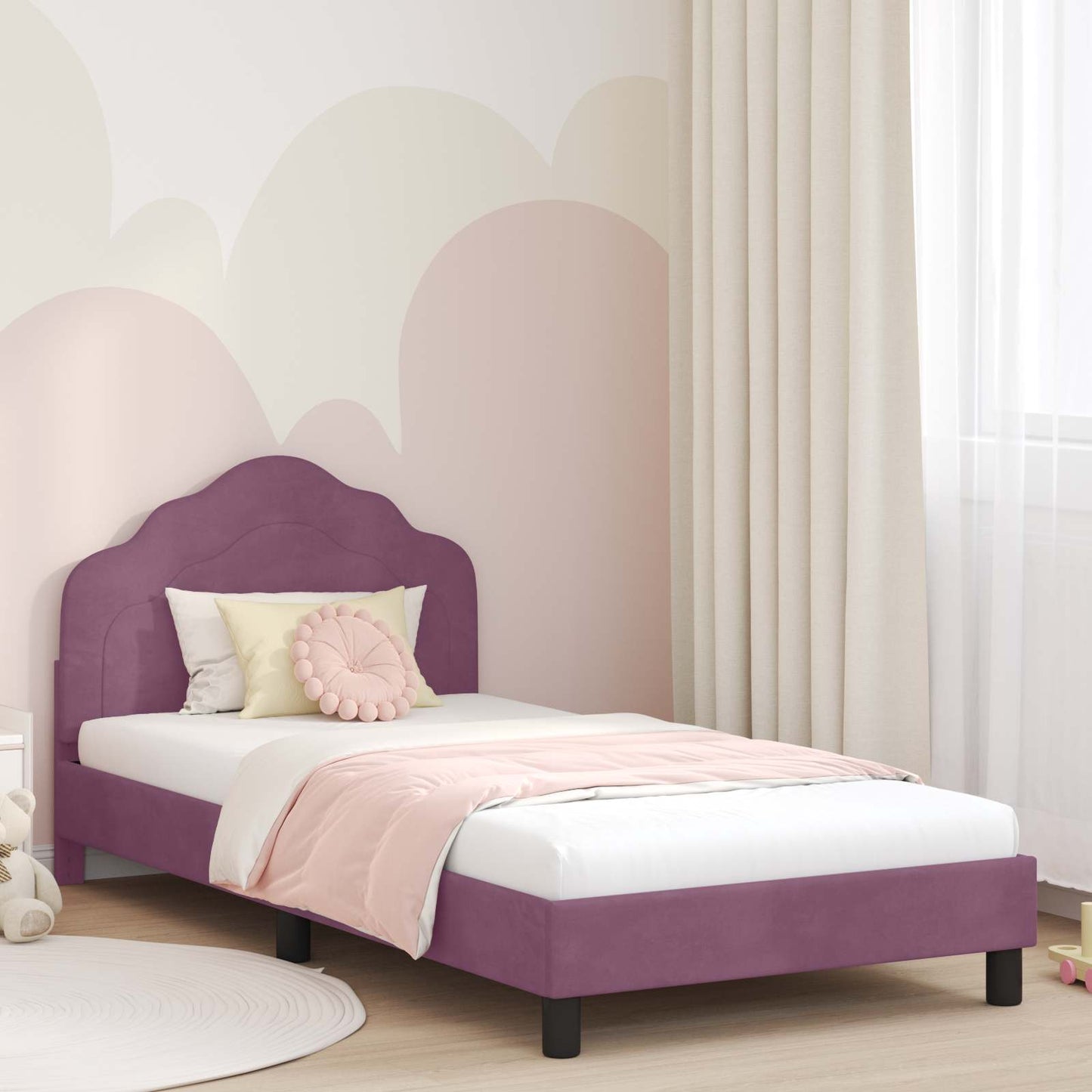 Bedframe voor kinderen met hoofdbord Paars 80 x 200 cm Fluweel is nu te koop bij PeponiXL, paradijselijk wonen!