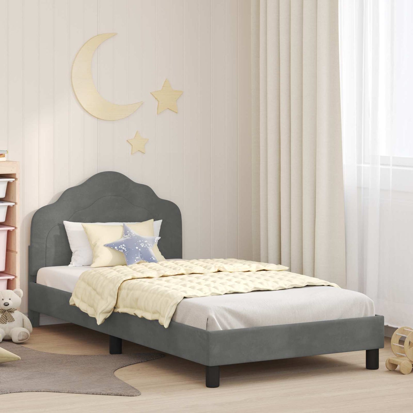 Bedframe voor kinderen met hoofdbord Donkergrijs 90 x 190 cm is nu te koop bij PeponiXL, paradijselijk wonen!