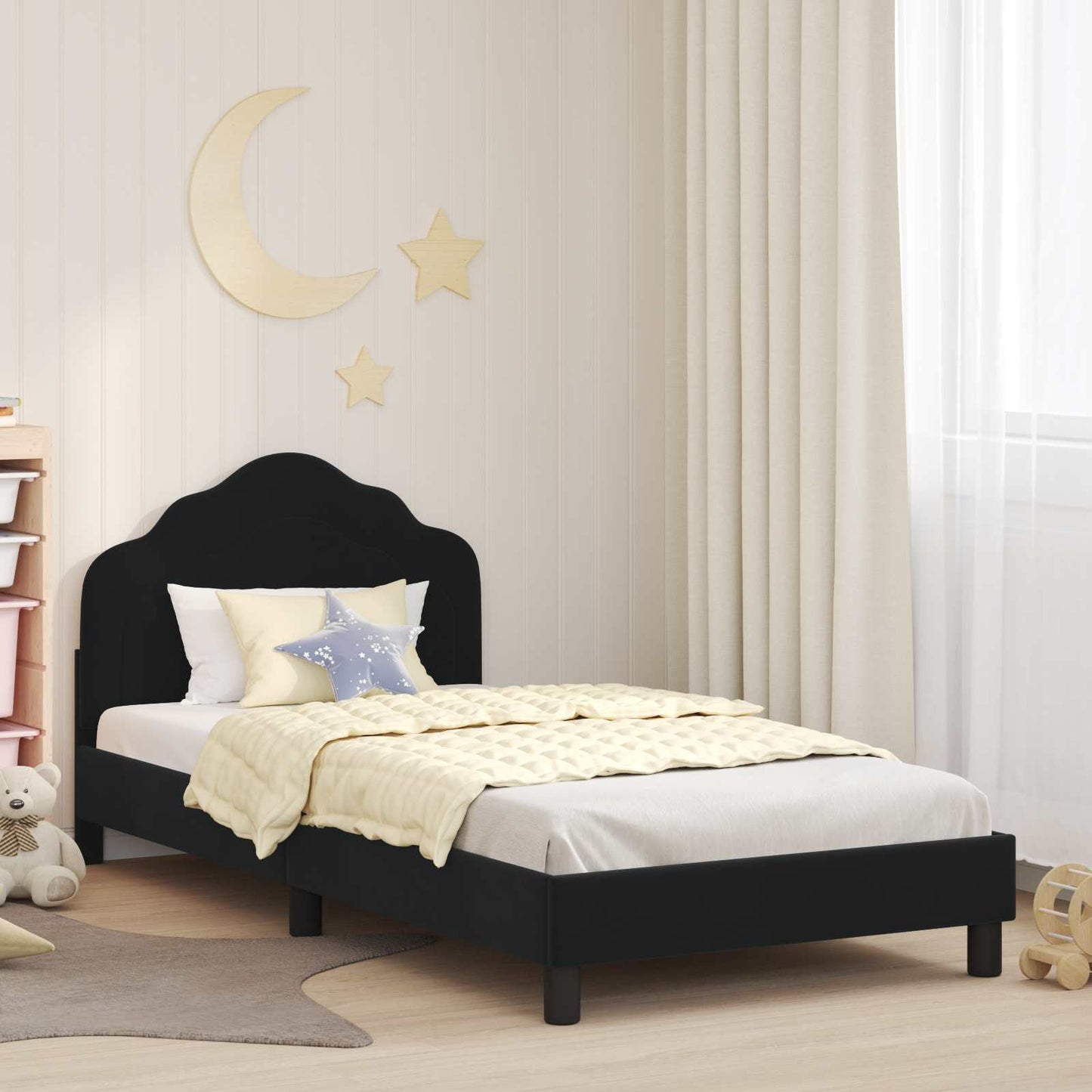 Bedframe voor kinderen met hoofdbord Zwart 90 x 190 cm Fluweel is nu te koop bij PeponiXL, paradijselijk wonen!