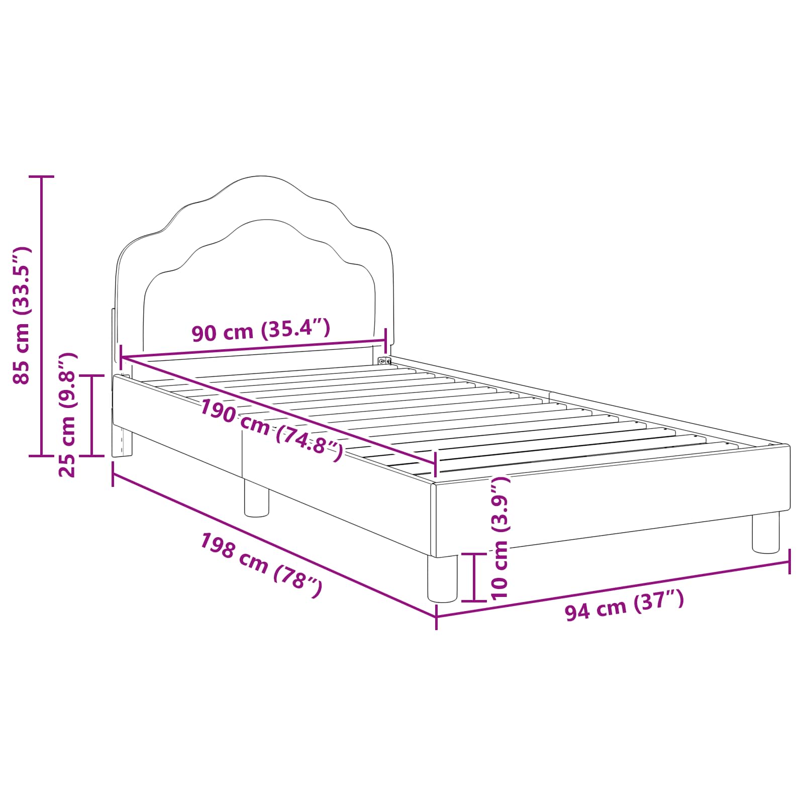 Bedframe voor kinderen met hoofdbord Zwart 90 x 190 cm Fluweel is nu te koop bij PeponiXL, paradijselijk wonen!