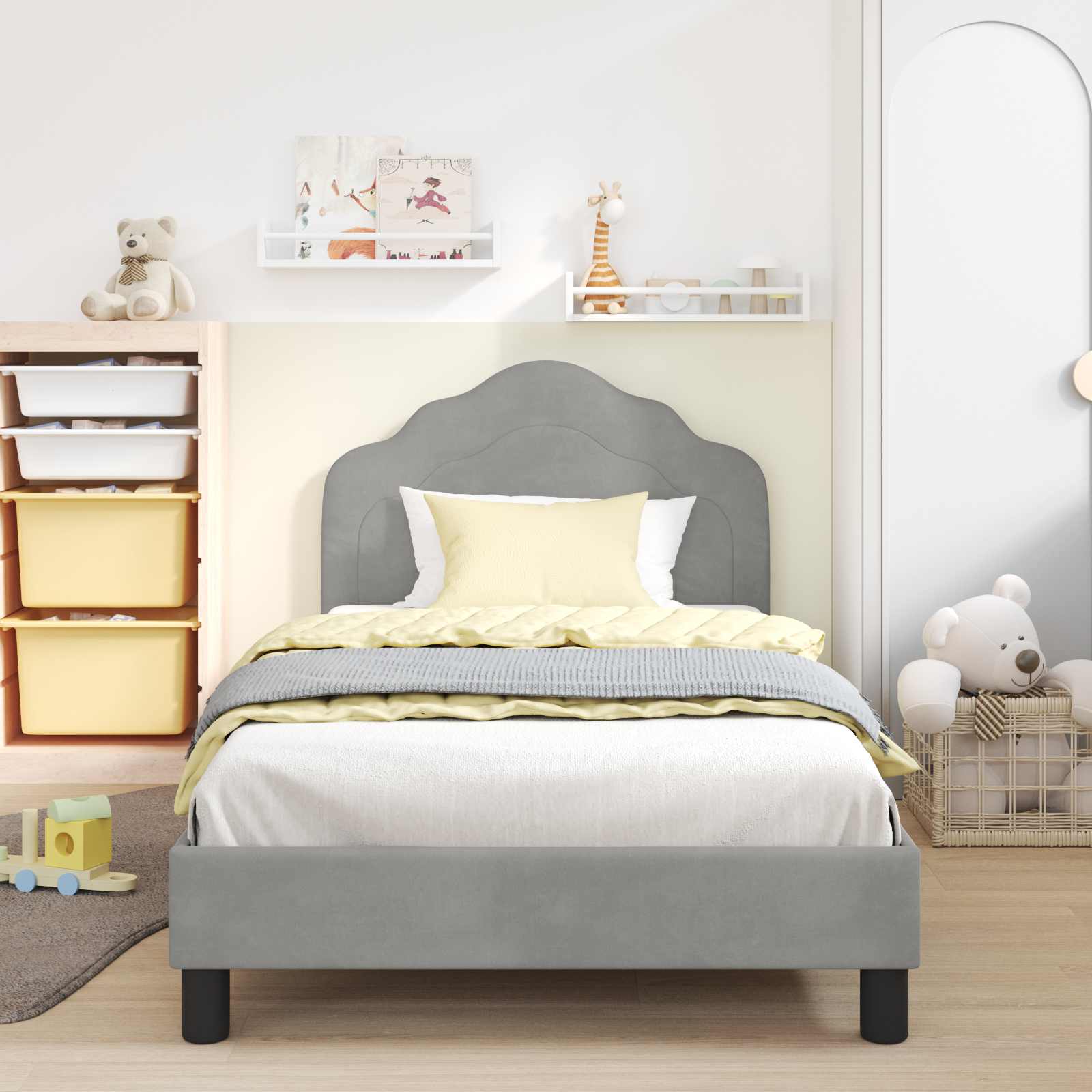Bedframe voor kinderen met hoofdbord Lichtgrijs 90 x 200 cm is nu te koop bij PeponiXL, paradijselijk wonen!
