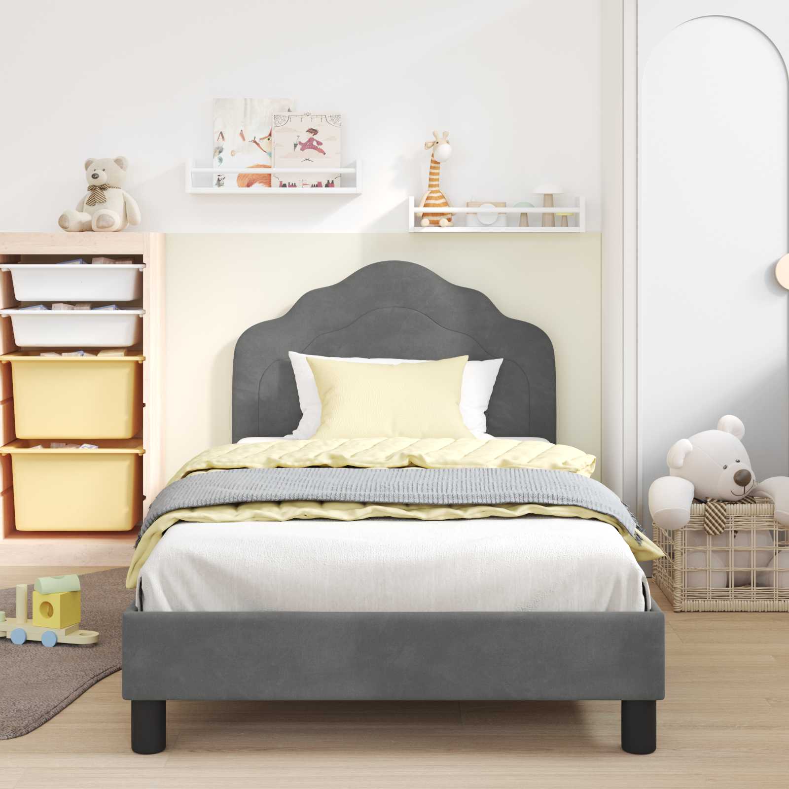 Bedframe voor kinderen met hoofdbord Donkergrijs 90 x 200 cm is nu te koop bij PeponiXL, paradijselijk wonen!