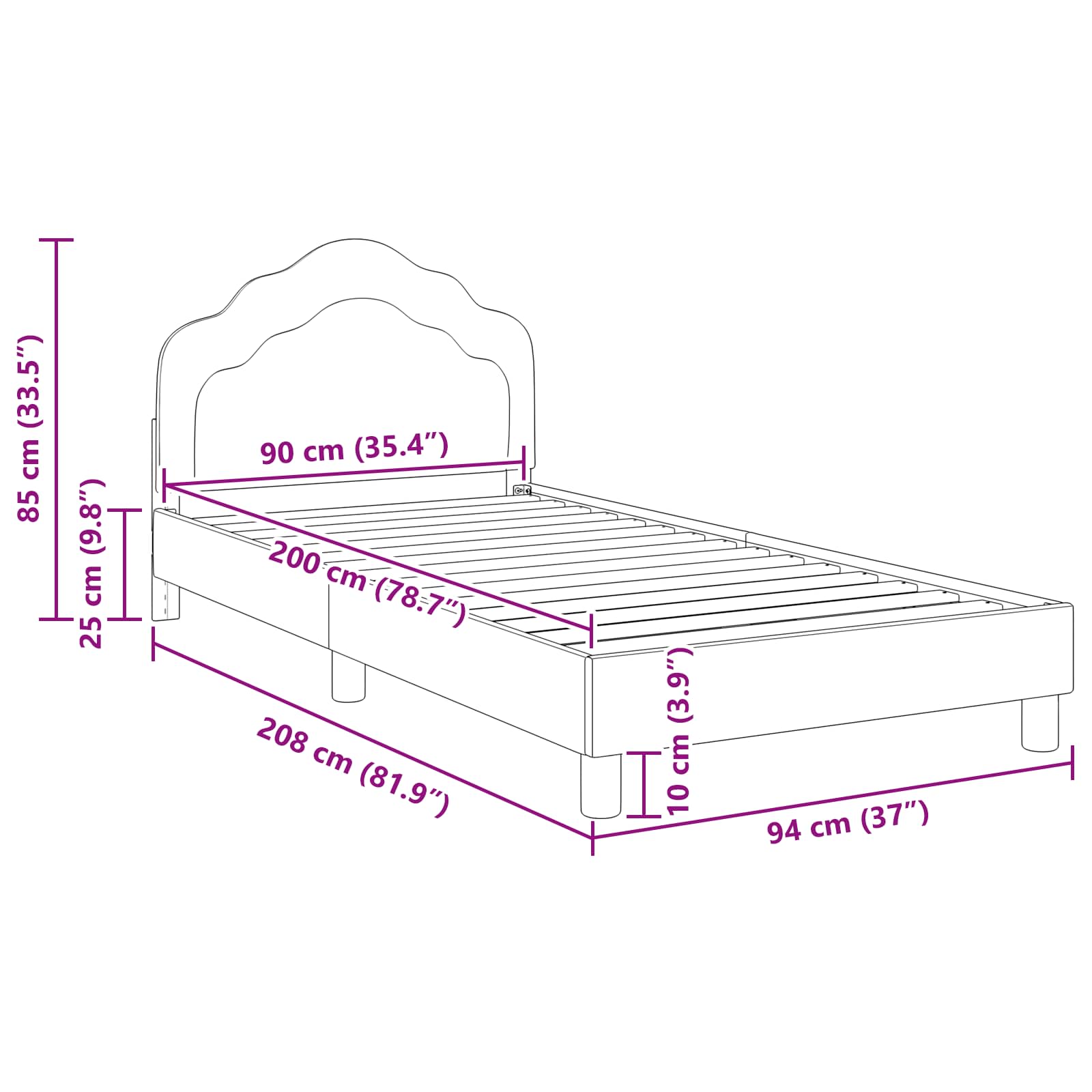 Bedframe voor kinderen met hoofdbord Donkergrijs 90 x 200 cm is nu te koop bij PeponiXL, paradijselijk wonen!
