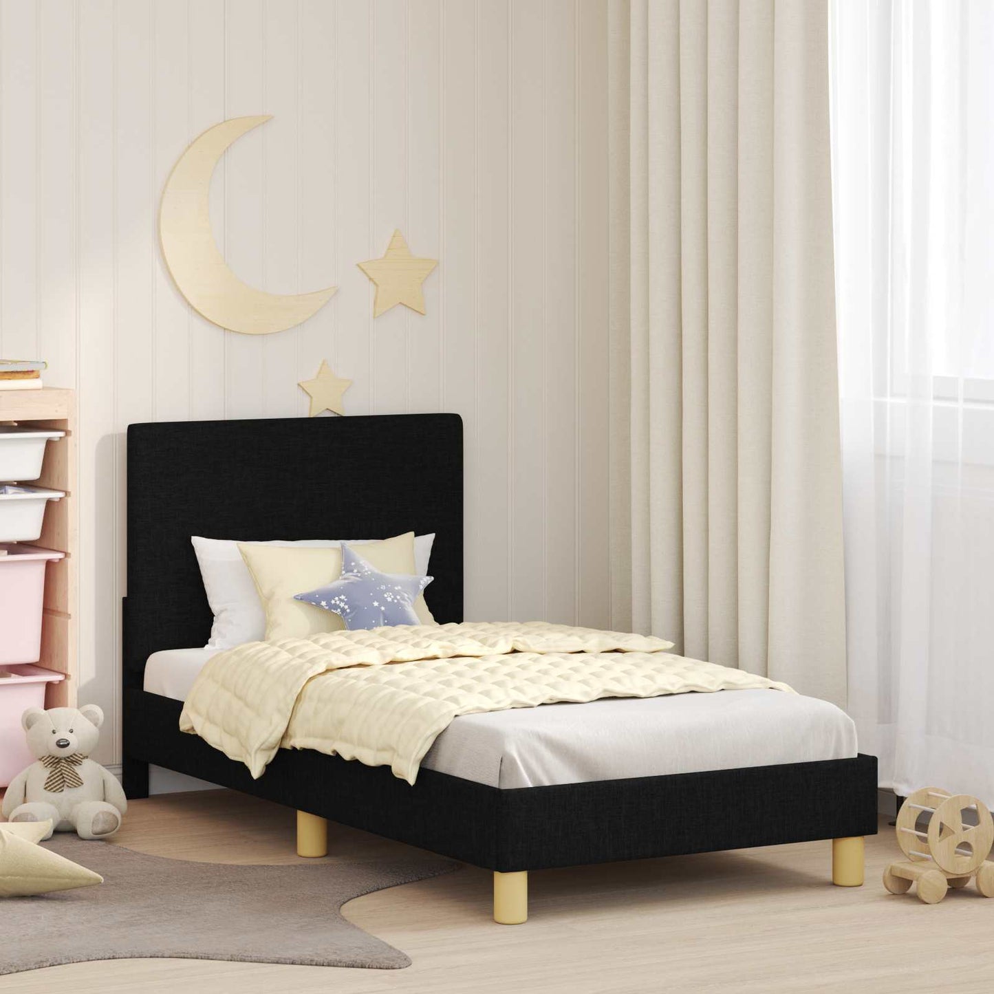 Bedframe voor kinderen met hoofdbord Zwart 80 x 160 cm Stof is nu te koop bij PeponiXL, paradijselijk wonen!