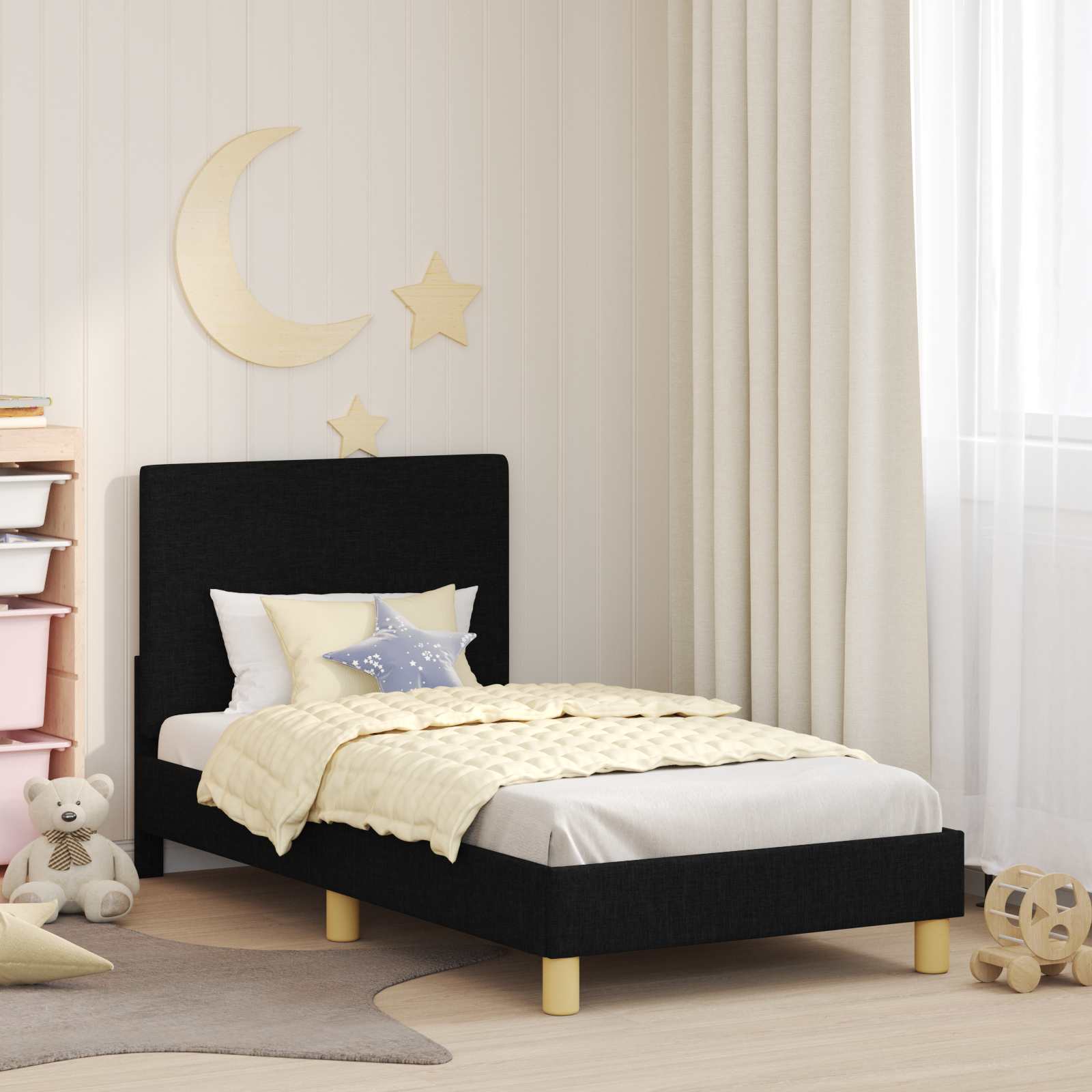 Bedframe voor kinderen met hoofdbord Zwart 80 x 160 cm Stof is nu te koop bij PeponiXL, paradijselijk wonen!